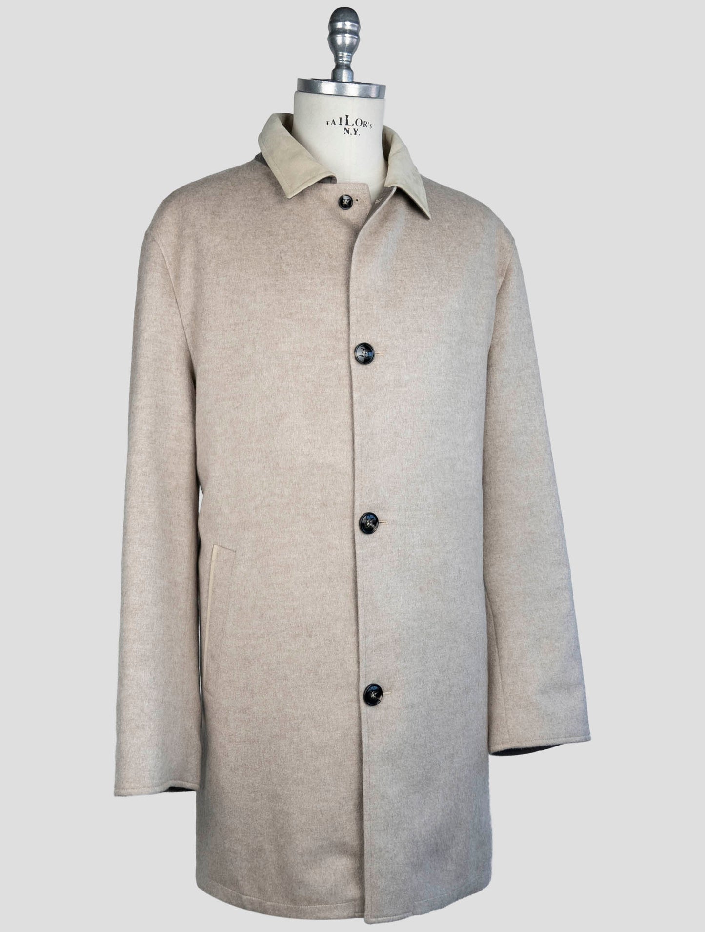 Kiton Brown Taupe Cashmere Pl Reverse Overcoat