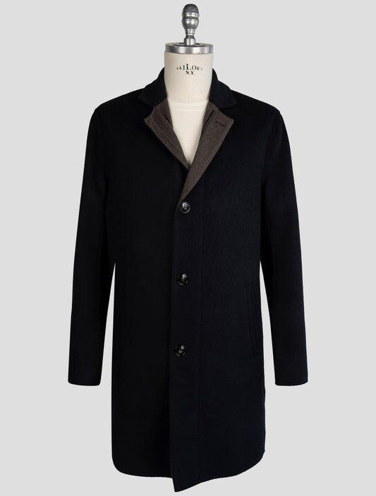 Kiton Blue Wool Cashmere Overcoat