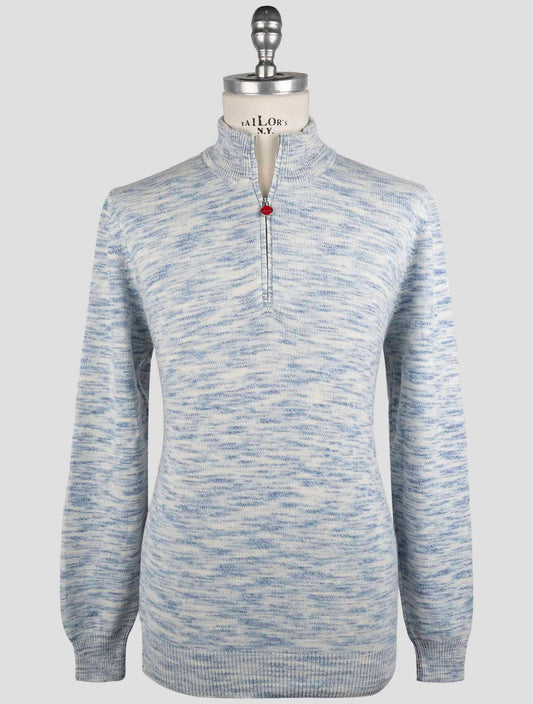 Kiton Blue White Cashmere Sweater Polo