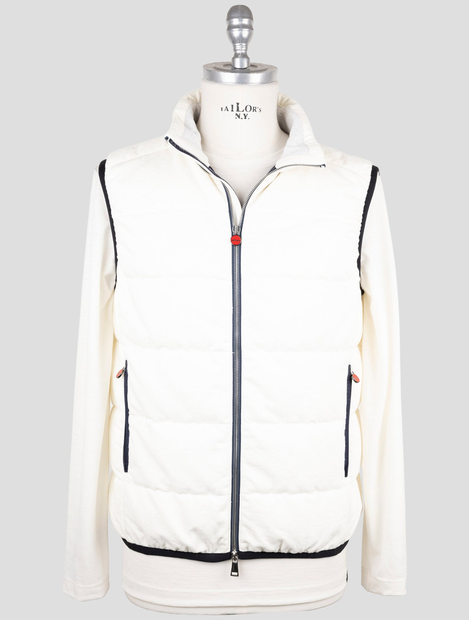 Kiton White Cotton Coat Gilet