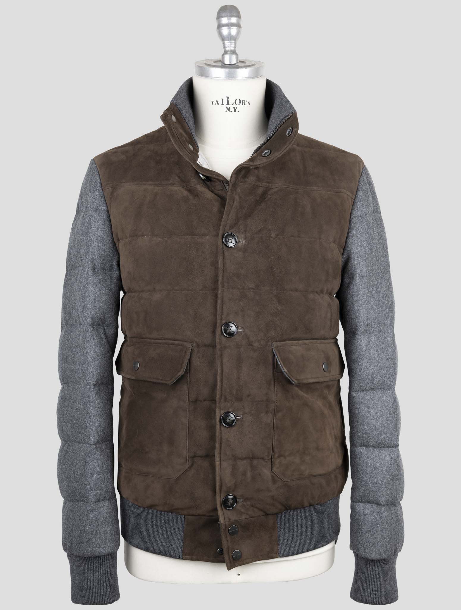 Kiton Brown Wool Leather Suede Coat