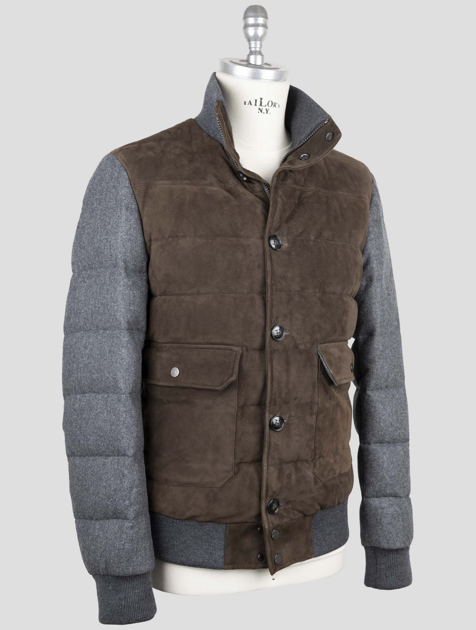 Kiton Brown Wool Leather Suede Coat