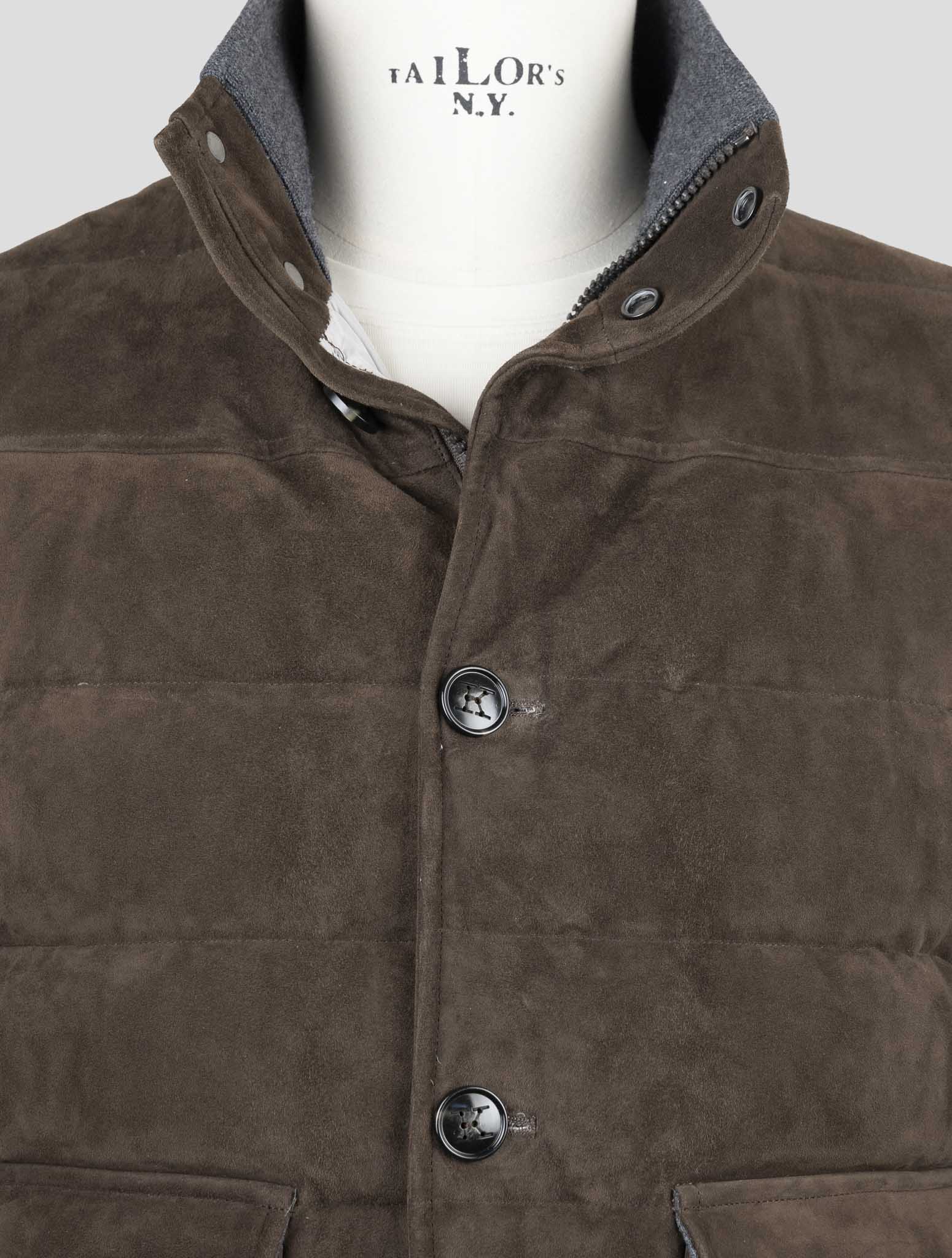 Kiton Brown Wool Leather Suede Coat