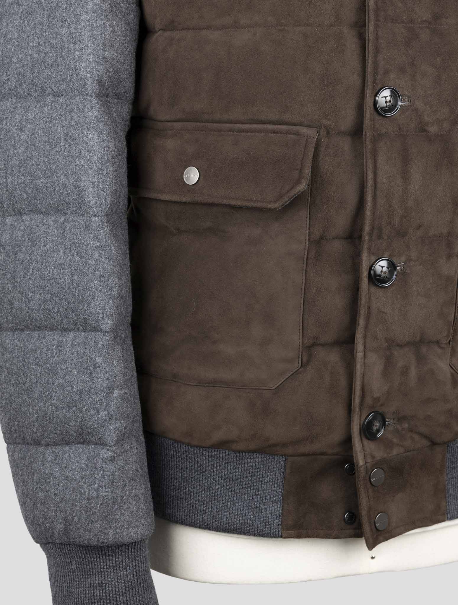 Kiton Brown Wool Leather Suede Coat
