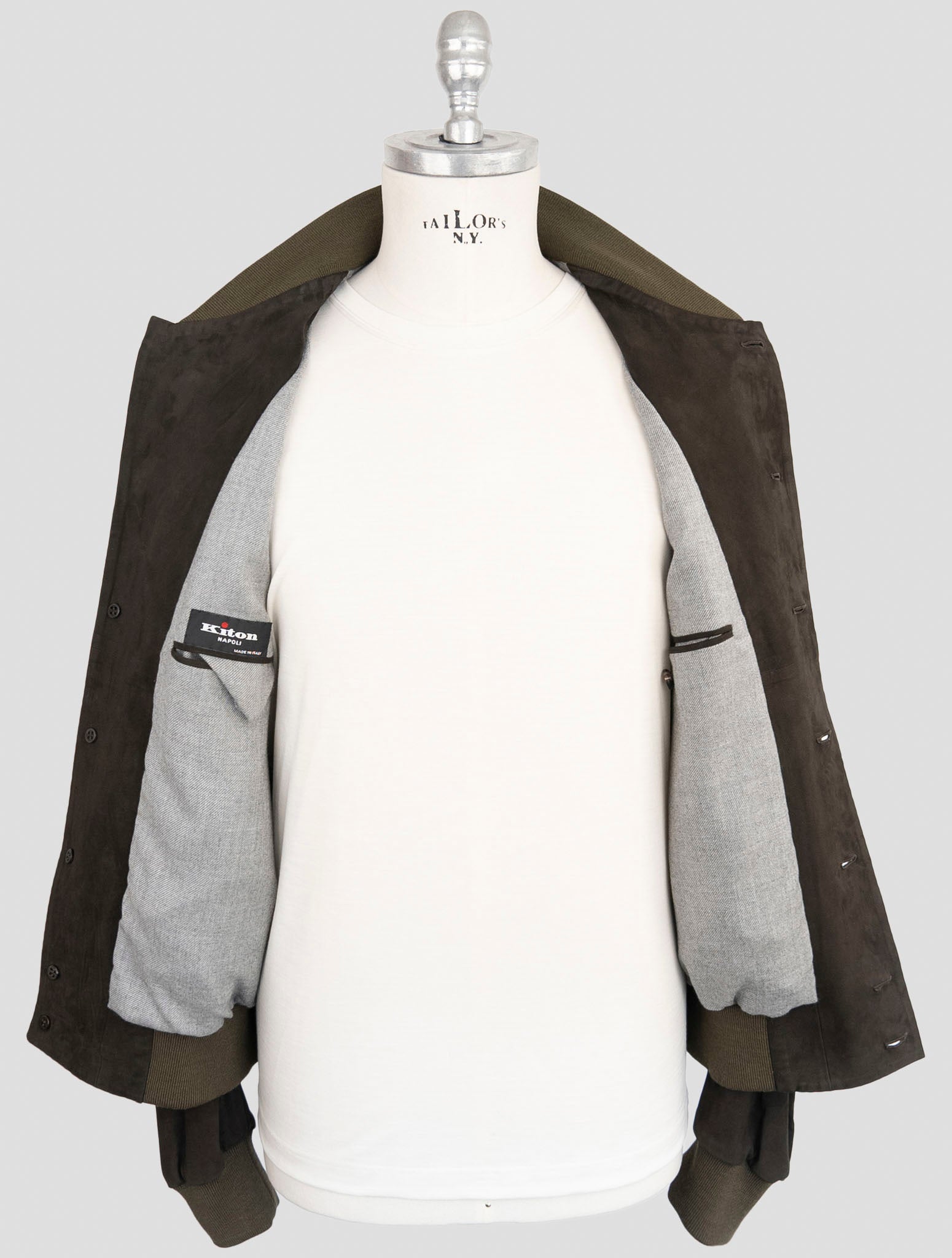 Kiton Brown Leather Suede Coat