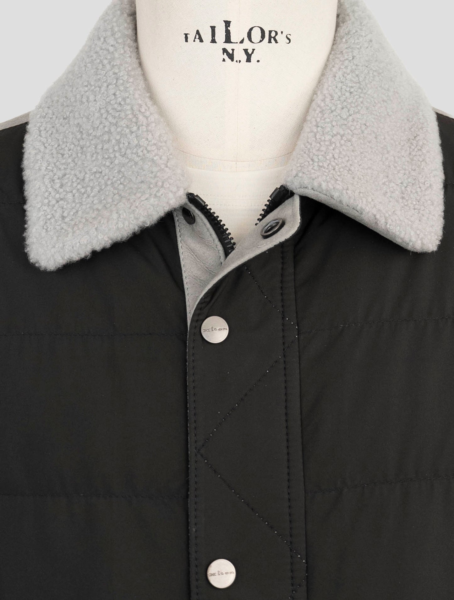 Kiton Gray Black Shearling Coat