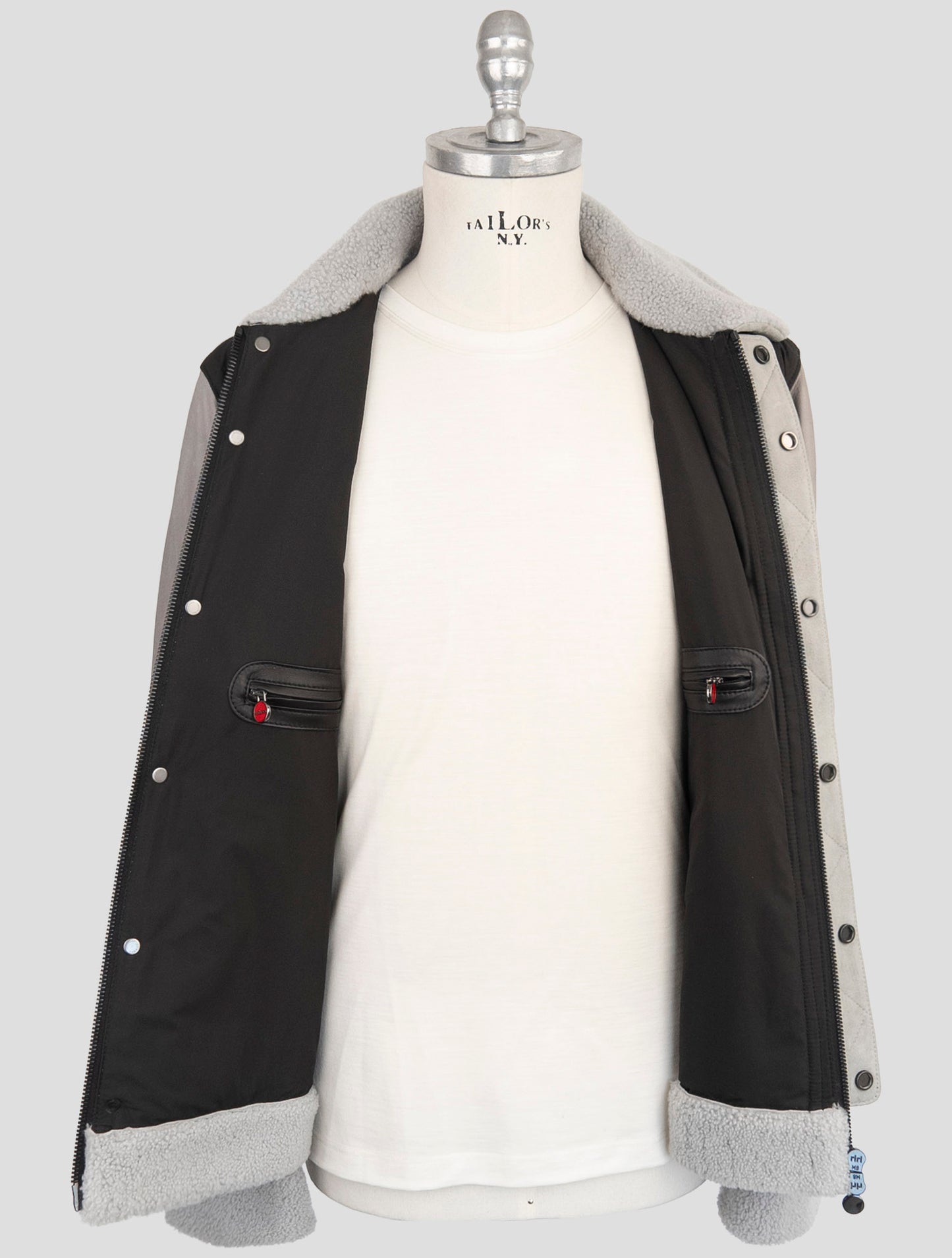 Kiton Gray Black Shearling Coat