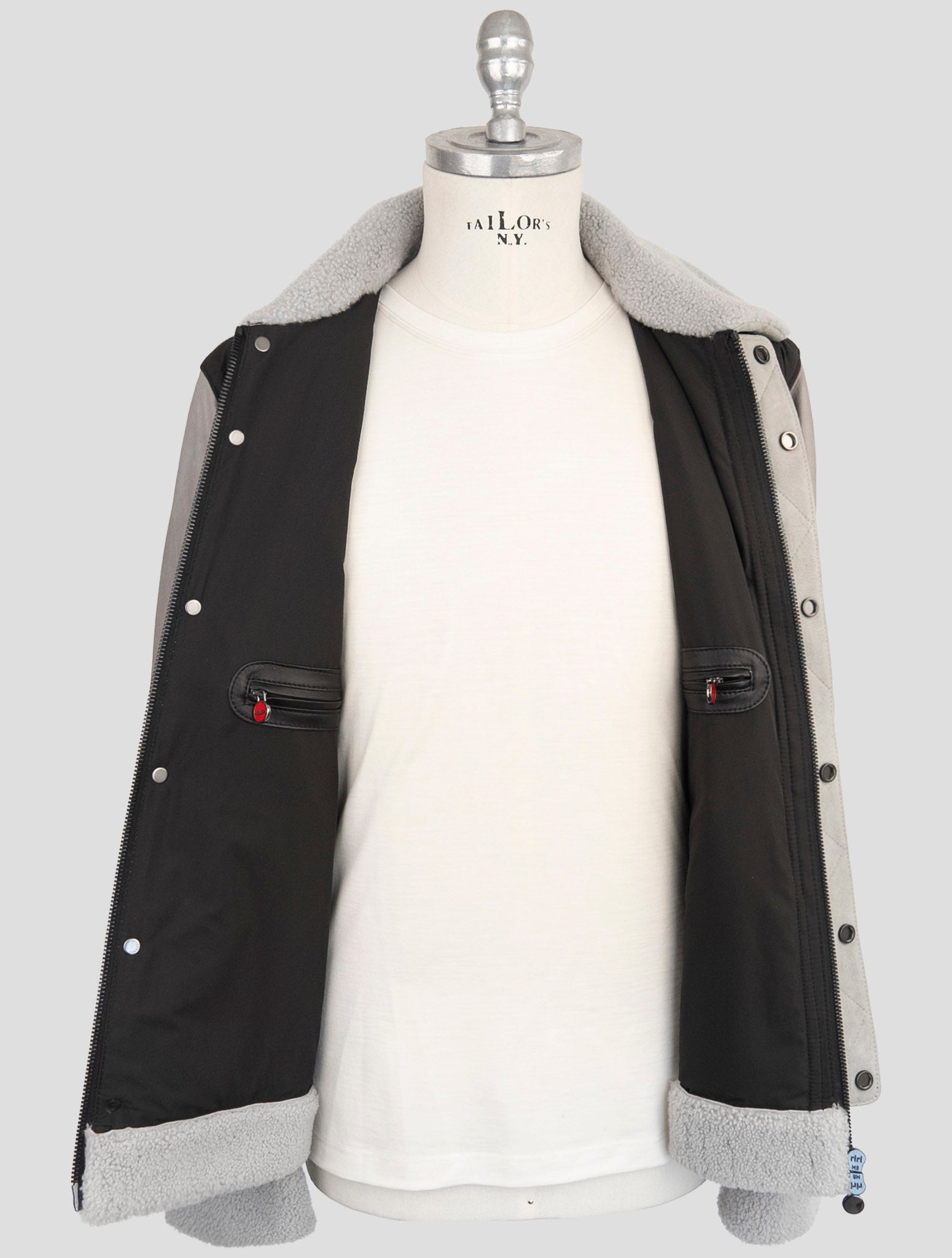 Kiton Gray Black Shearling Coat