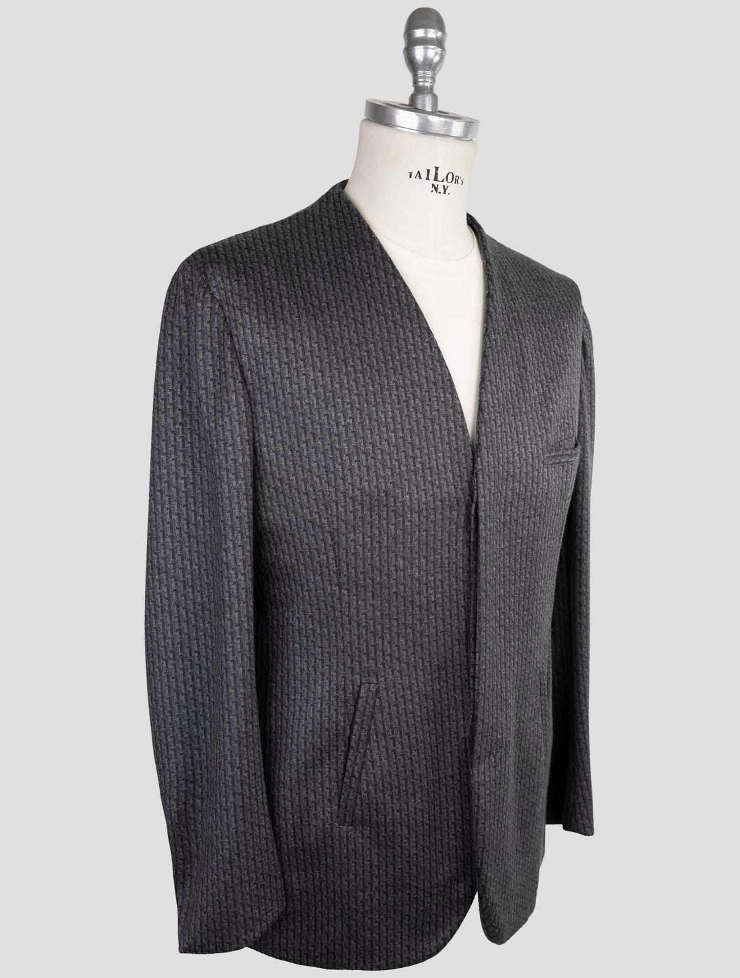 Kiton Knt Gray Wool Cashmere Pl Blazer