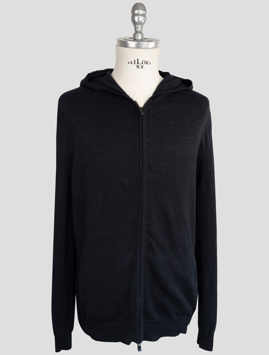 Kiton Knt Black Linen Cotton Sweater Full Zip