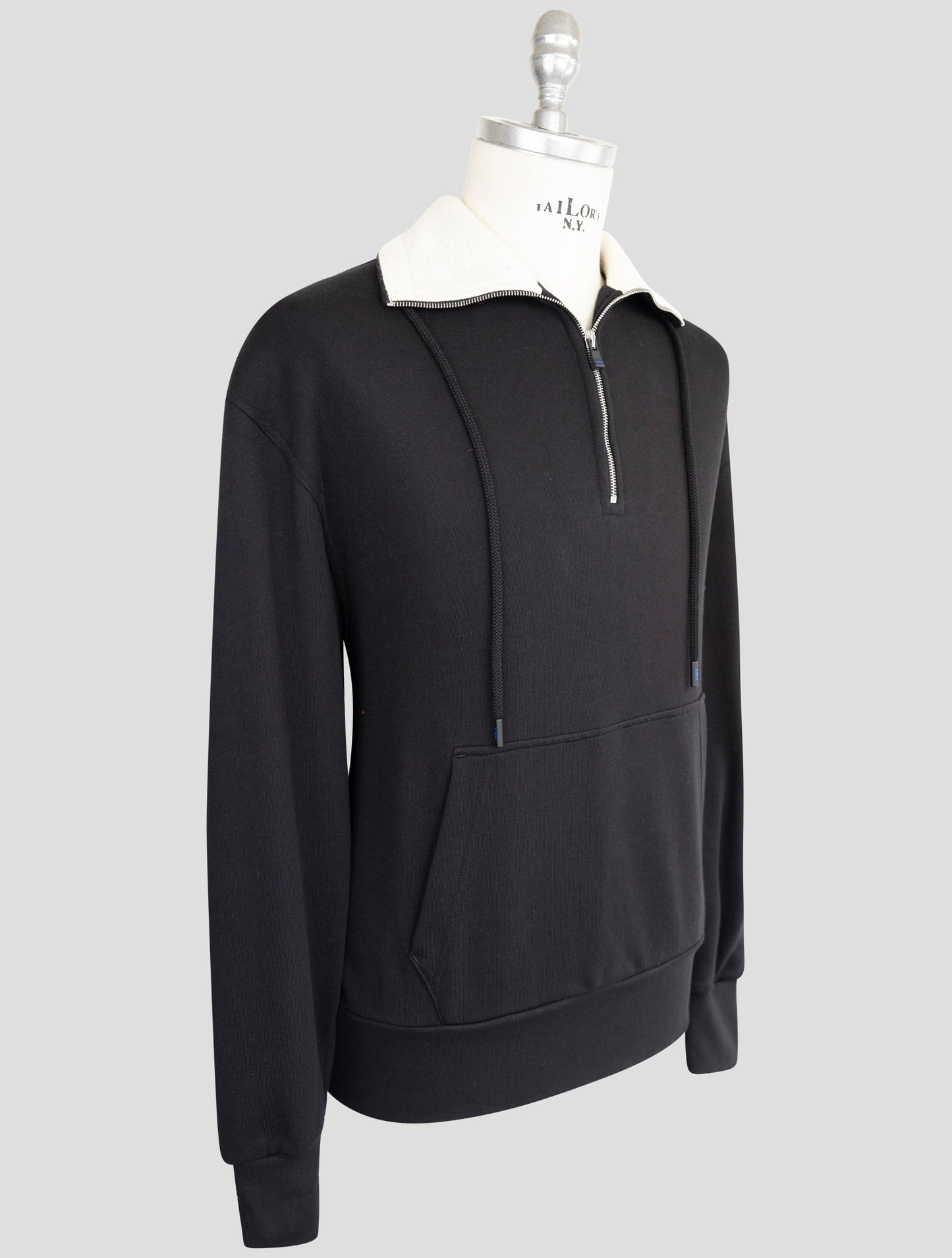 Kiton Knt Black Cotton Sweater Halp Zip