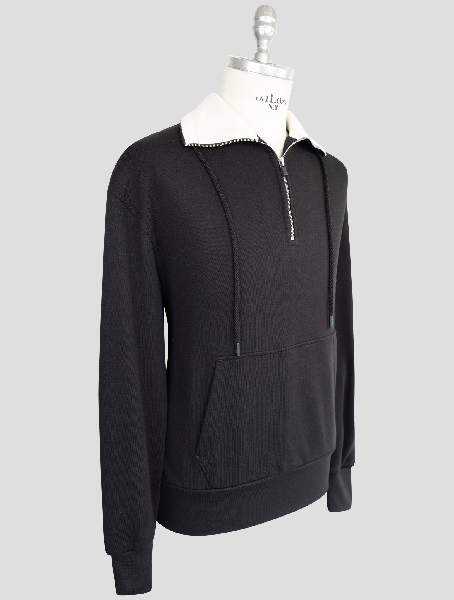 Kiton Knt Black Cotton Sweater Halp Zip