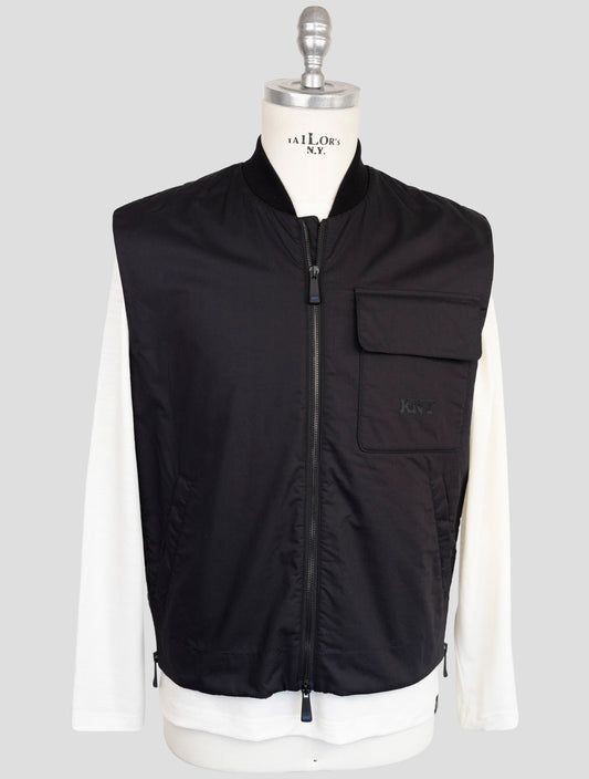 Kiton Knt Black Cotton Coat Gilet