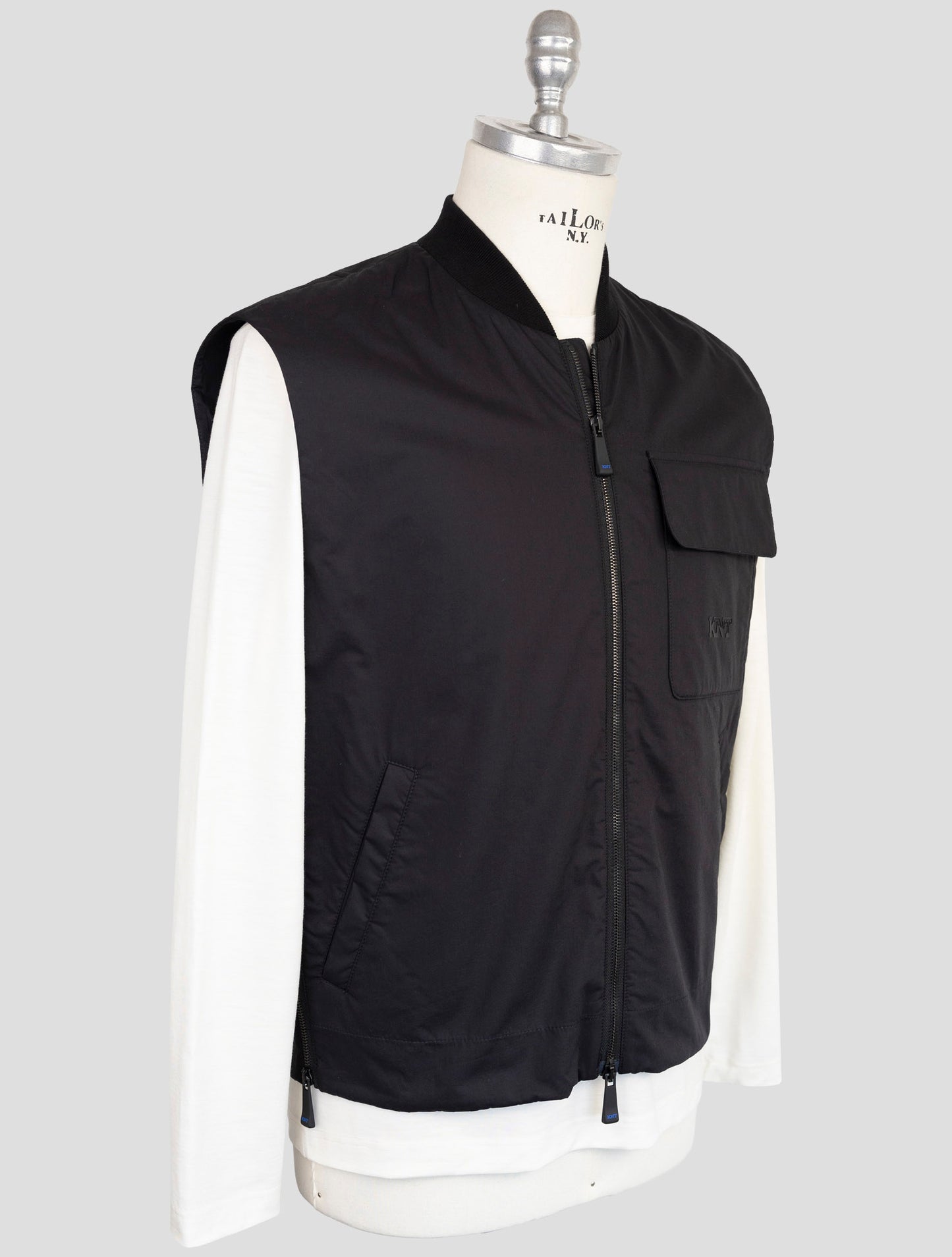 Kiton Knt Black Cotton Coat Gilet