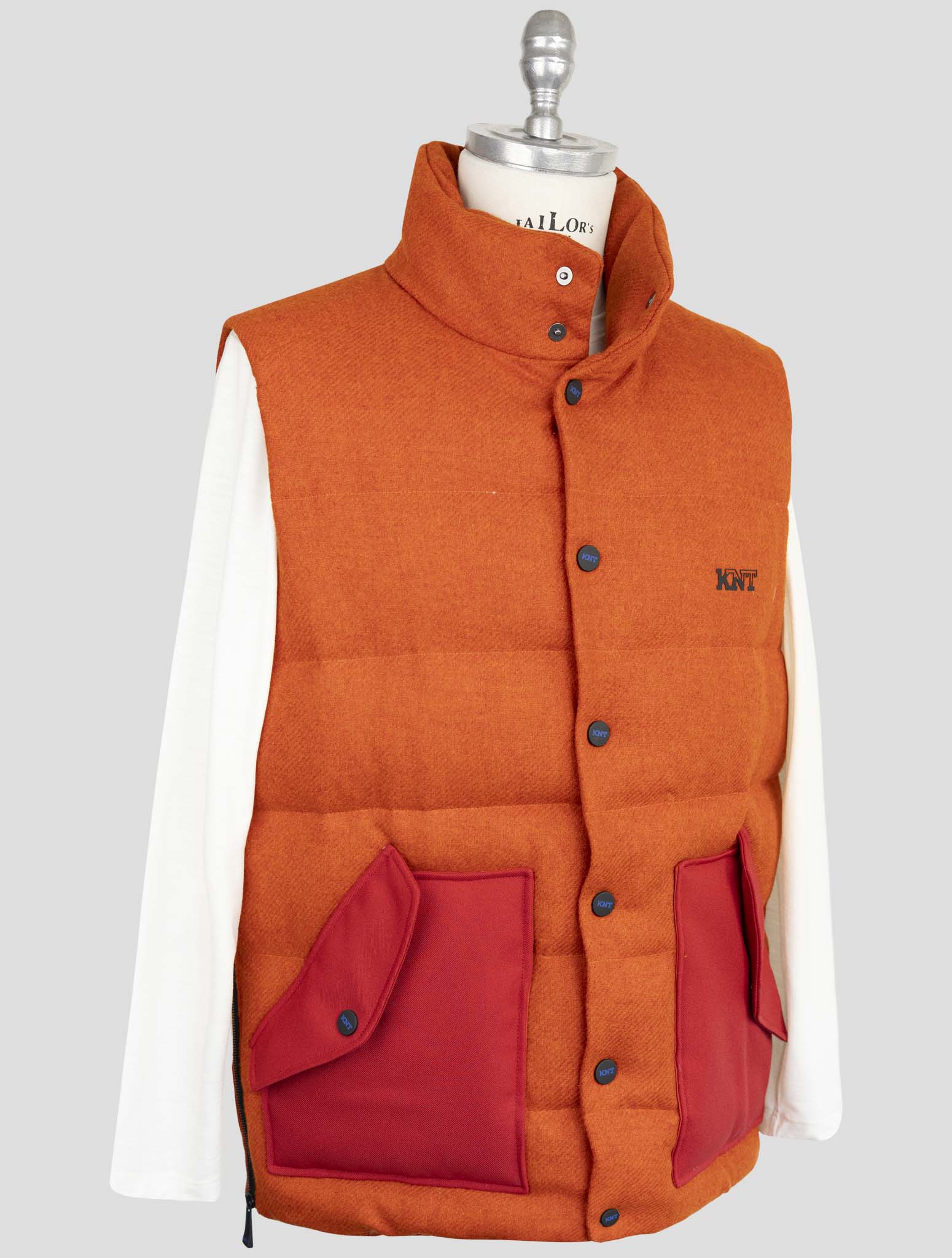 Kiton Knt Orange Virgin Wool Coat Gilet