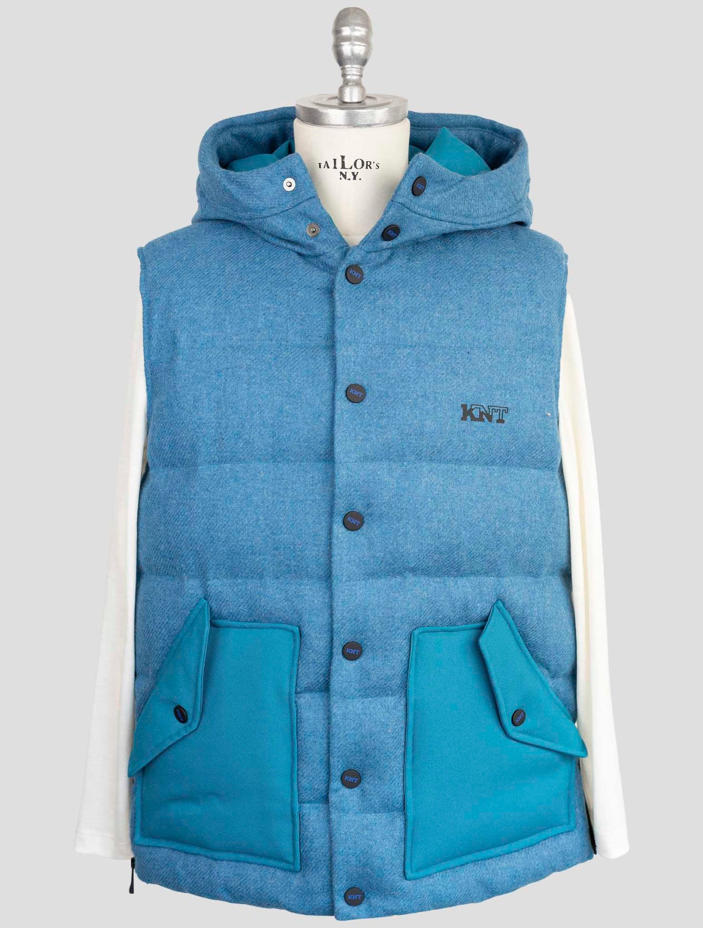 Kiton Knt  Light Blue Virgin Wool Coat Gilet