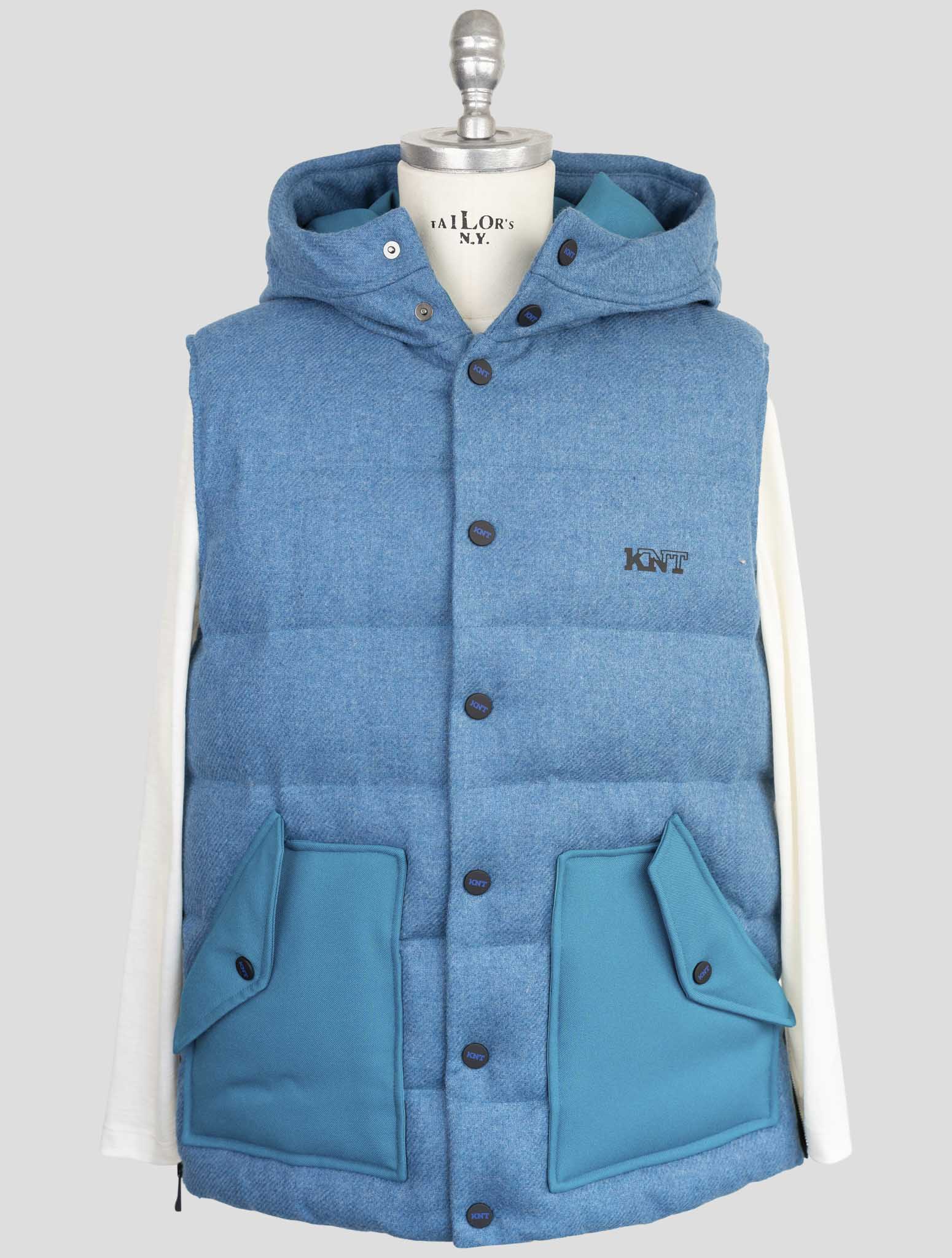 Kiton Knt  Light Blue Virgin Wool Coat Gilet