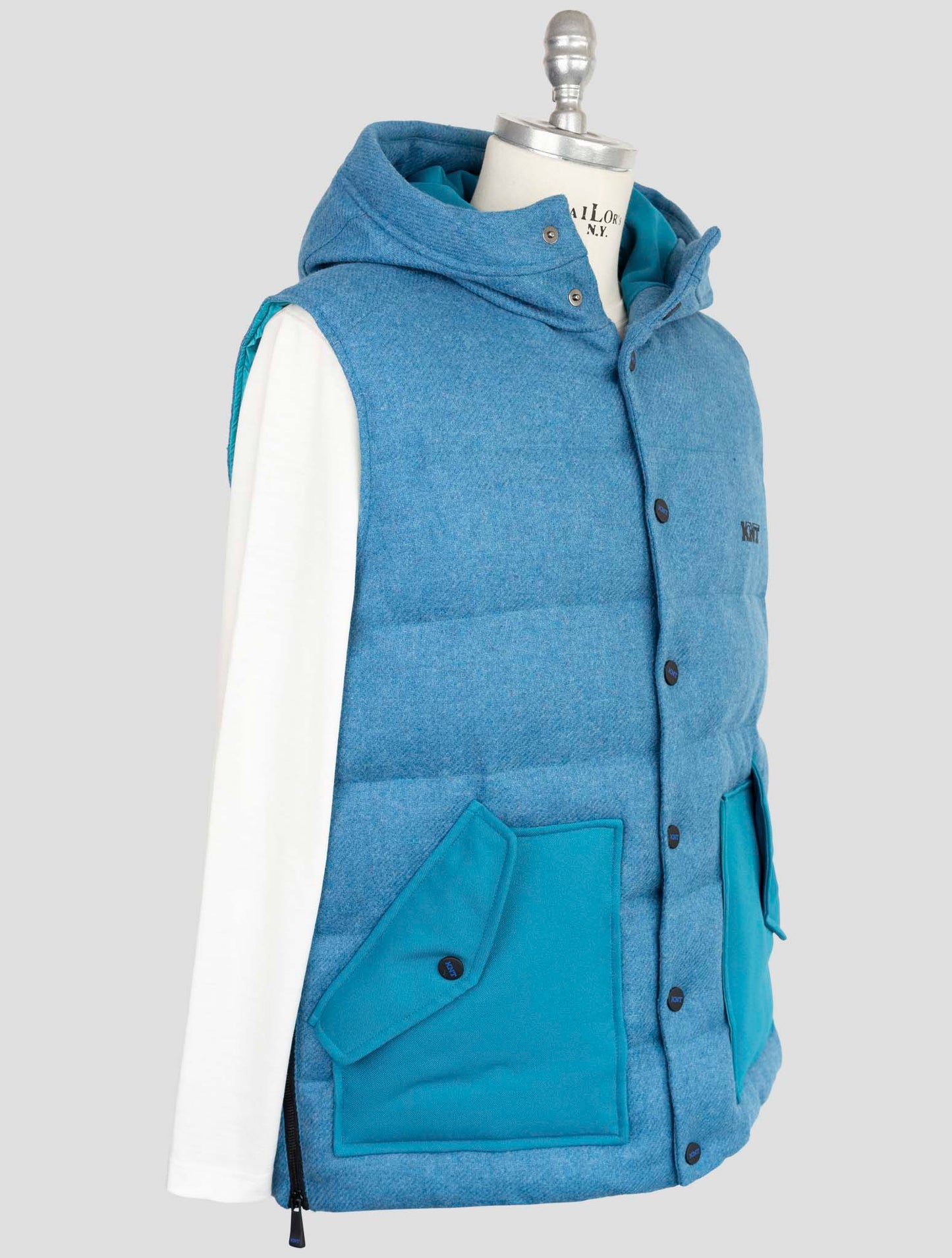 Kiton Knt  Light Blue Virgin Wool Coat Gilet