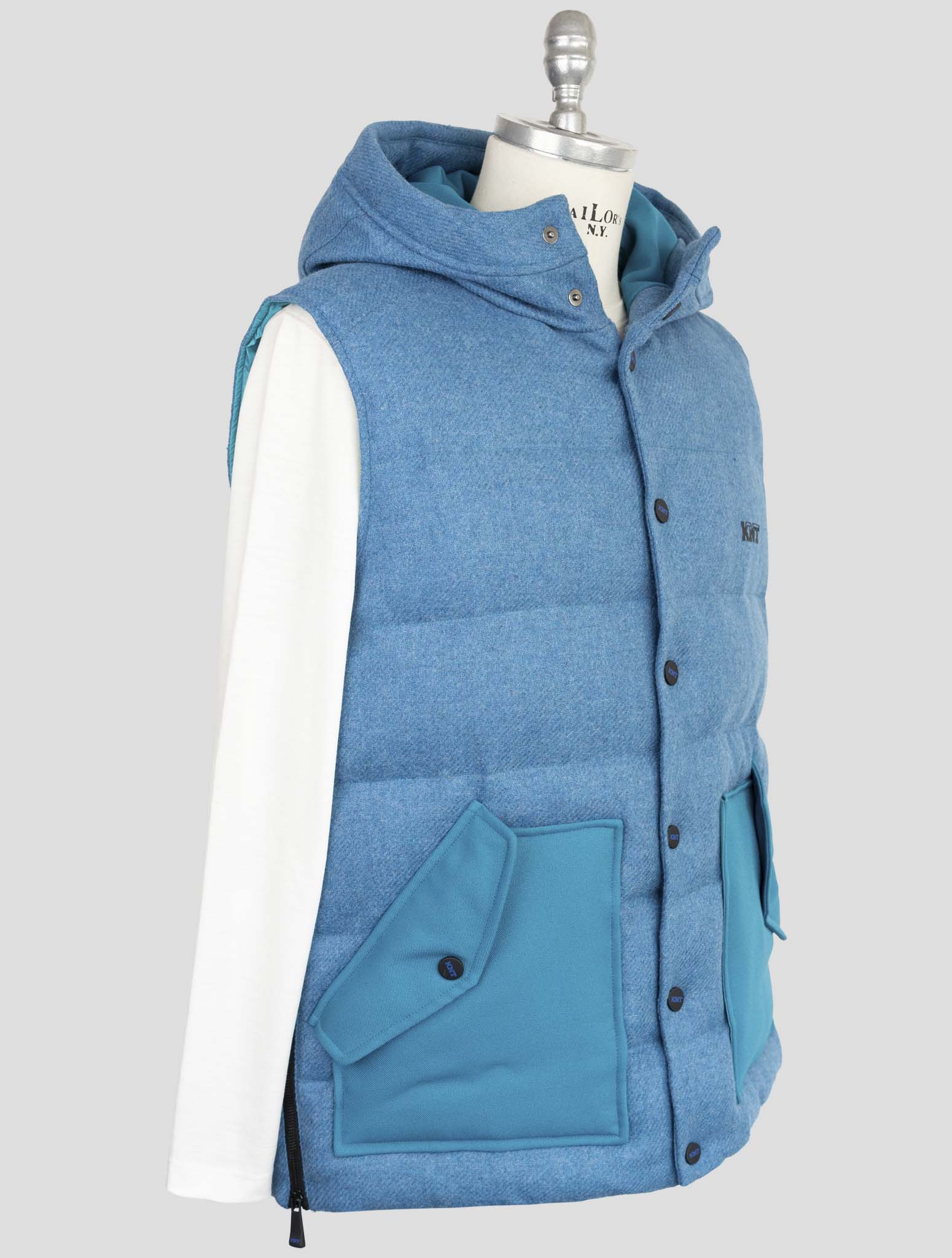 Kiton Knt  Light Blue Virgin Wool Coat Gilet