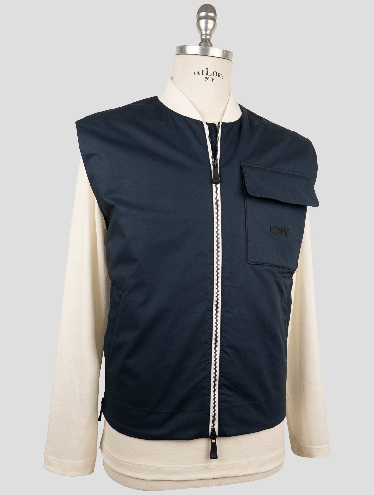 Kiton Knt Blue Cotton Coat Gilet