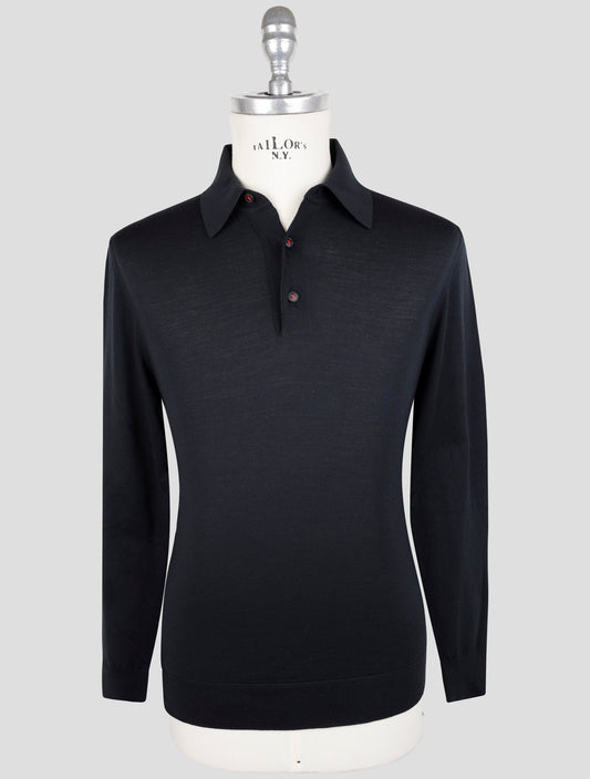 Kiton Black Wool Diamante Blue Sweater Polo