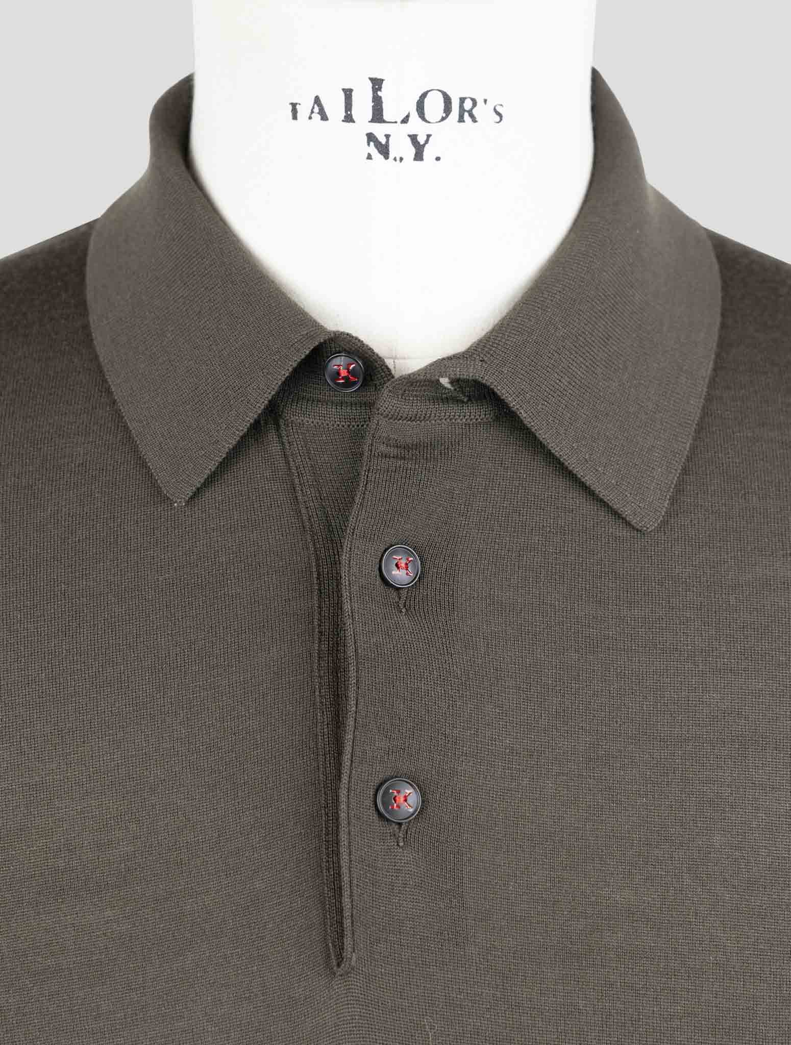 Kiton Green Wool Diamante Blue Sweater Polo