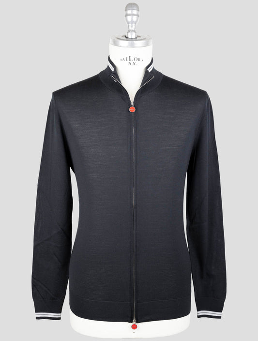 Kiton Black Diamante Blue Wool Sweater Full Zip