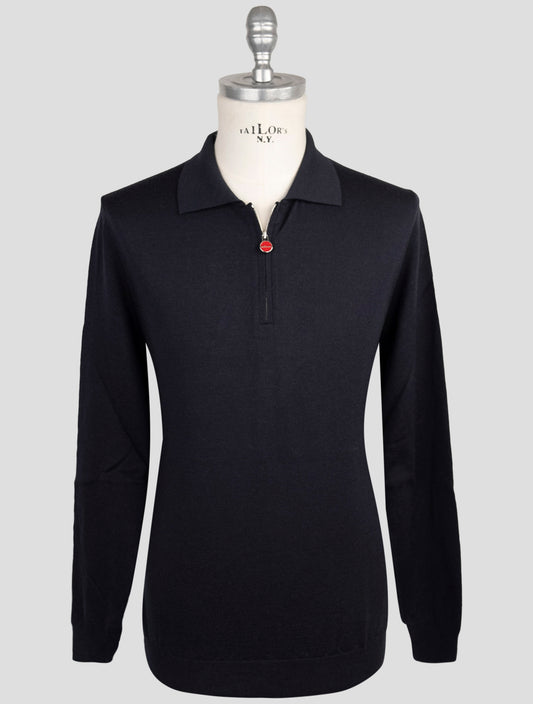 Kiton Dark Blue Wool Sweater Half Zip