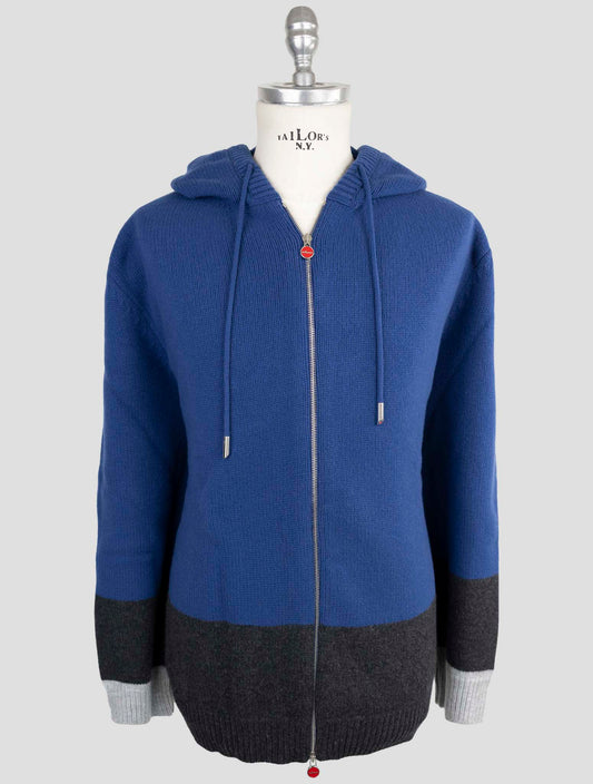 Kiton Blue Gray Wool Sweater Full Zip Hoodie