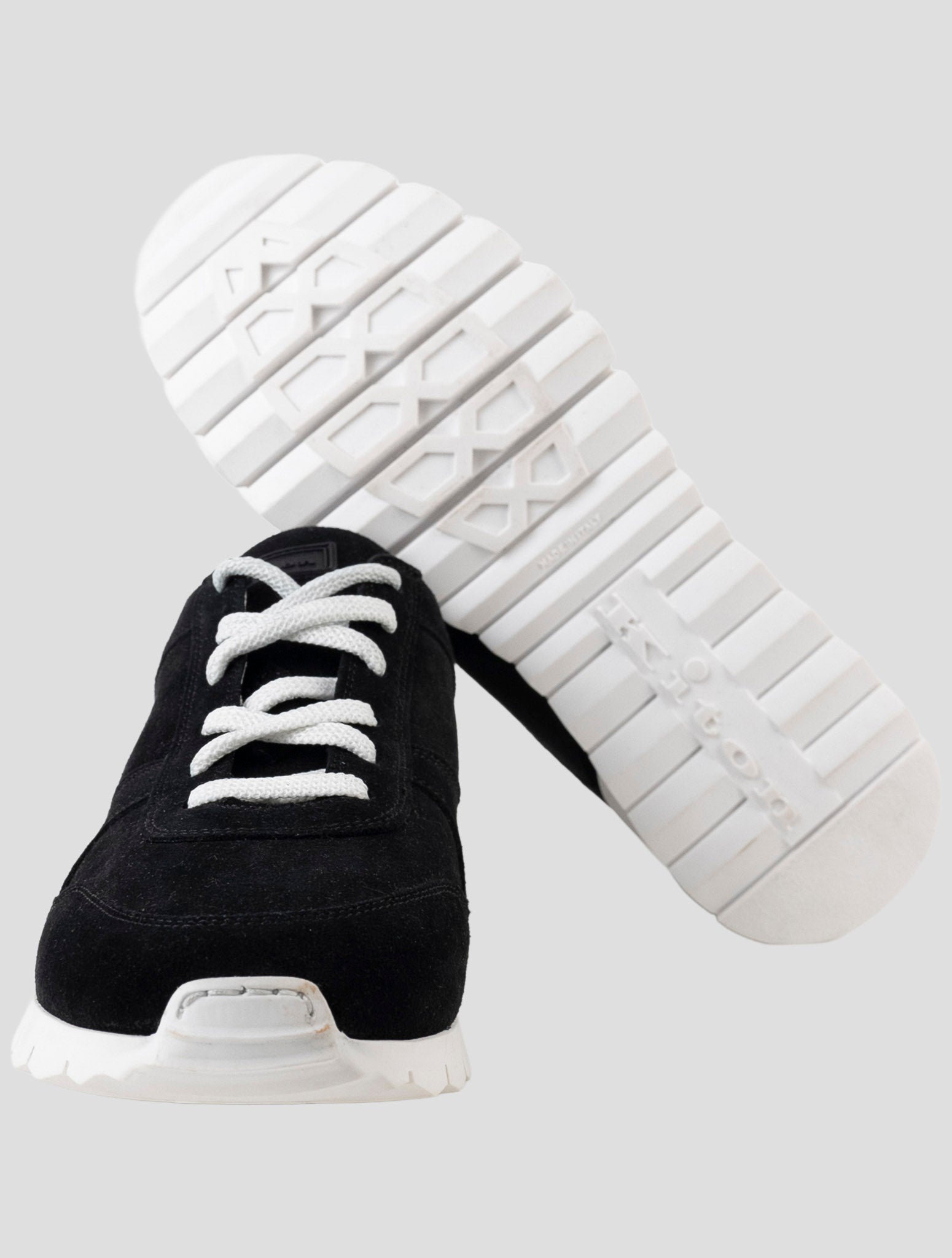 Kiton Black Leather Suede Sneakers