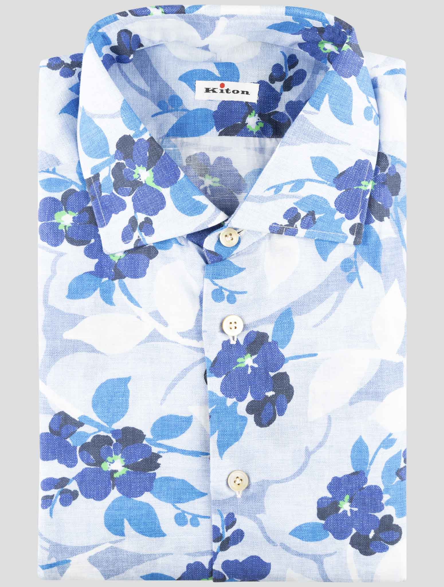 Kiton Blue Cotton Linen Shirt