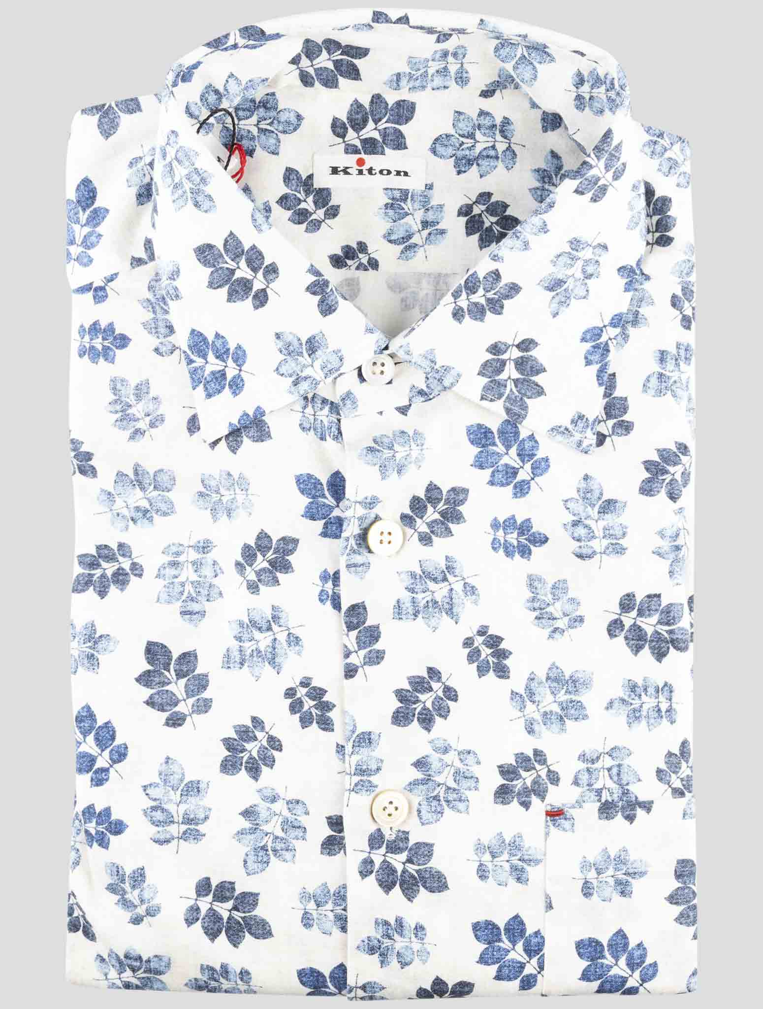 Kiton White Blue Cotton Shirt