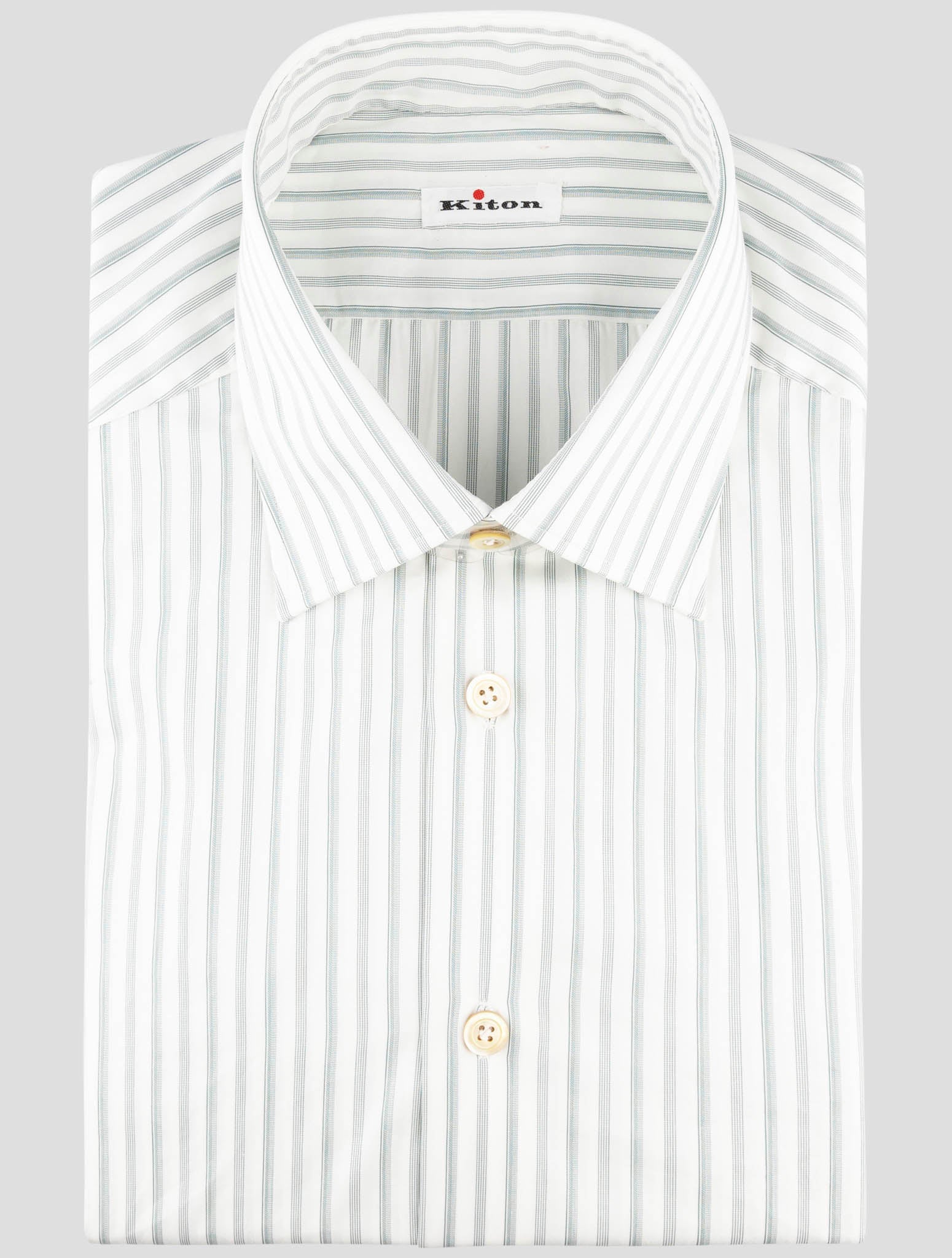Kiton White Gray Cotton Shirt