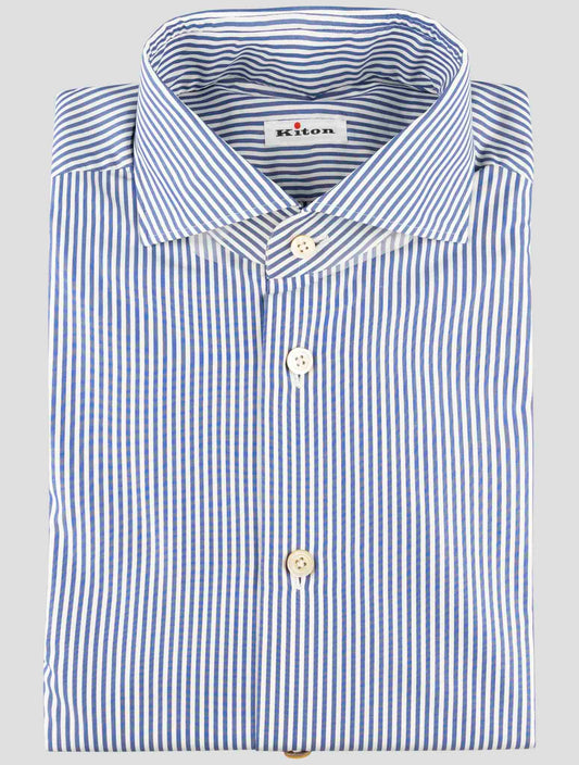 Kiton Blue White Cotton Shirt