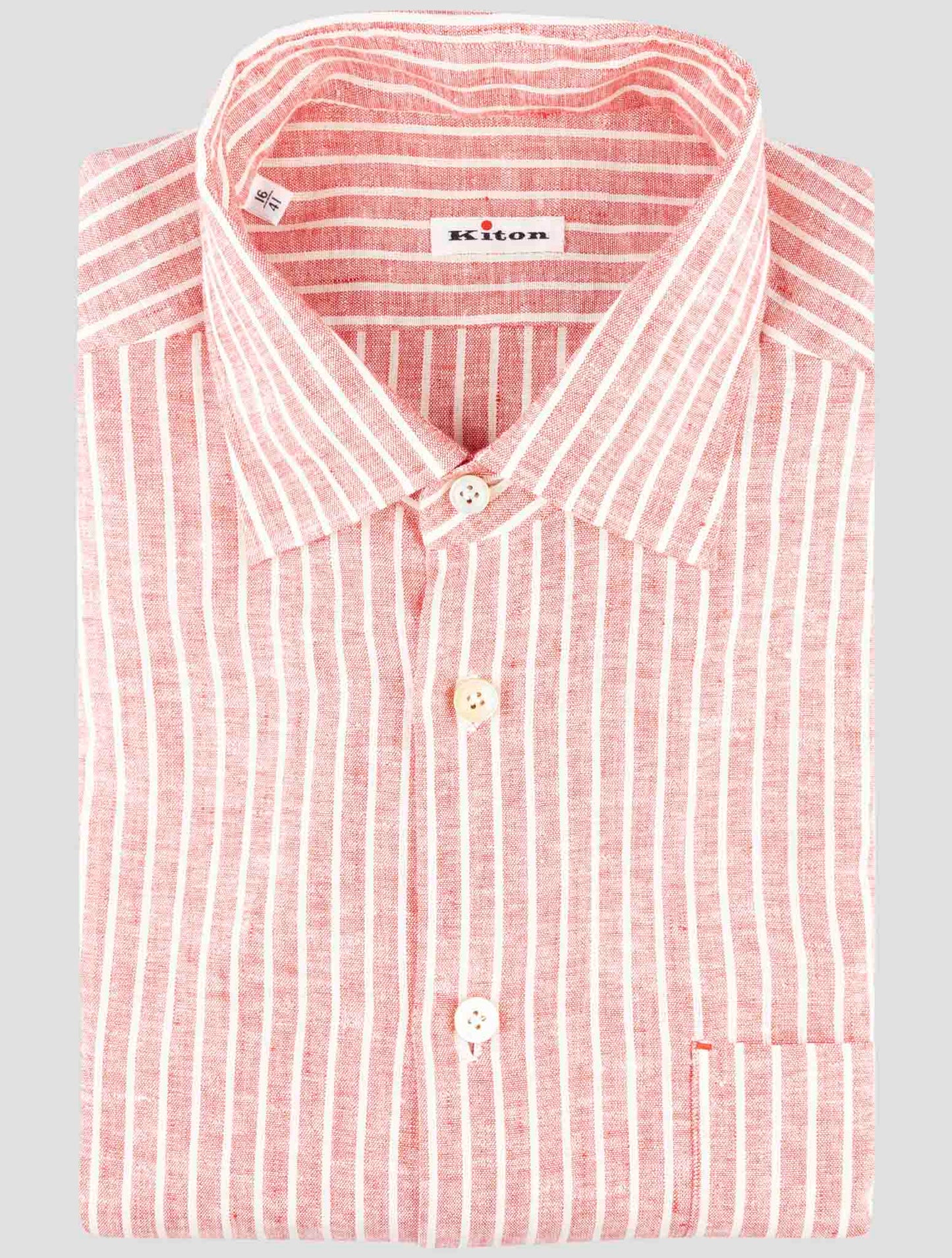 Kiton Red White Linen Pl Ea Shirt
