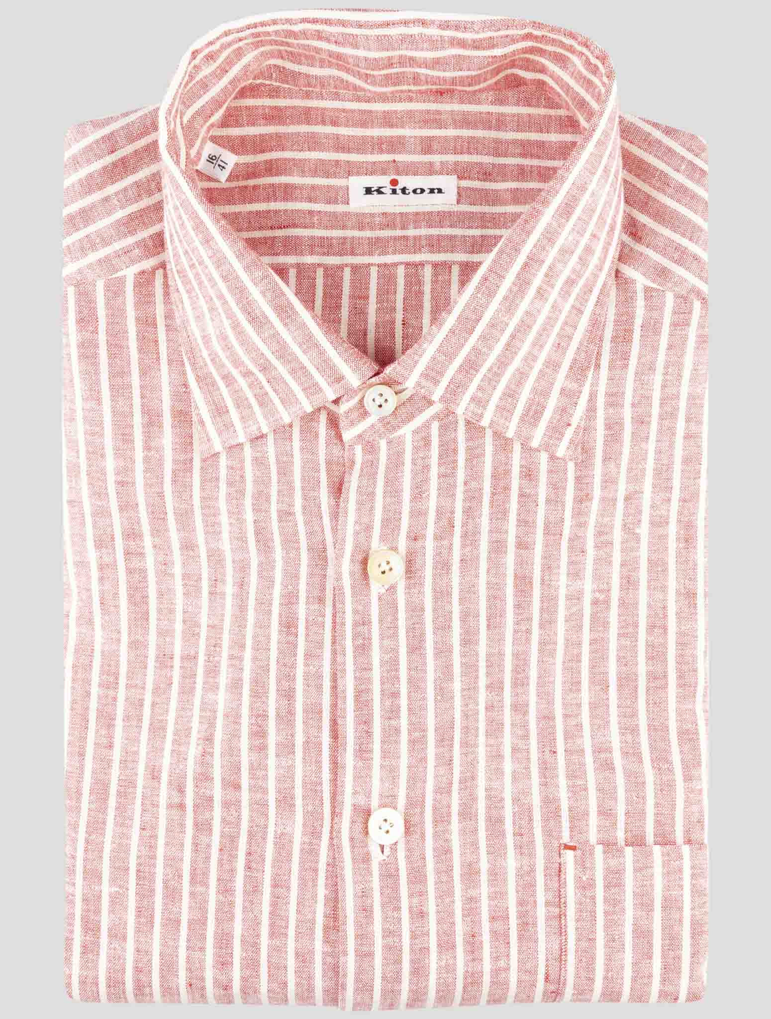 Kiton Red White Linen Pl Ea Shirt