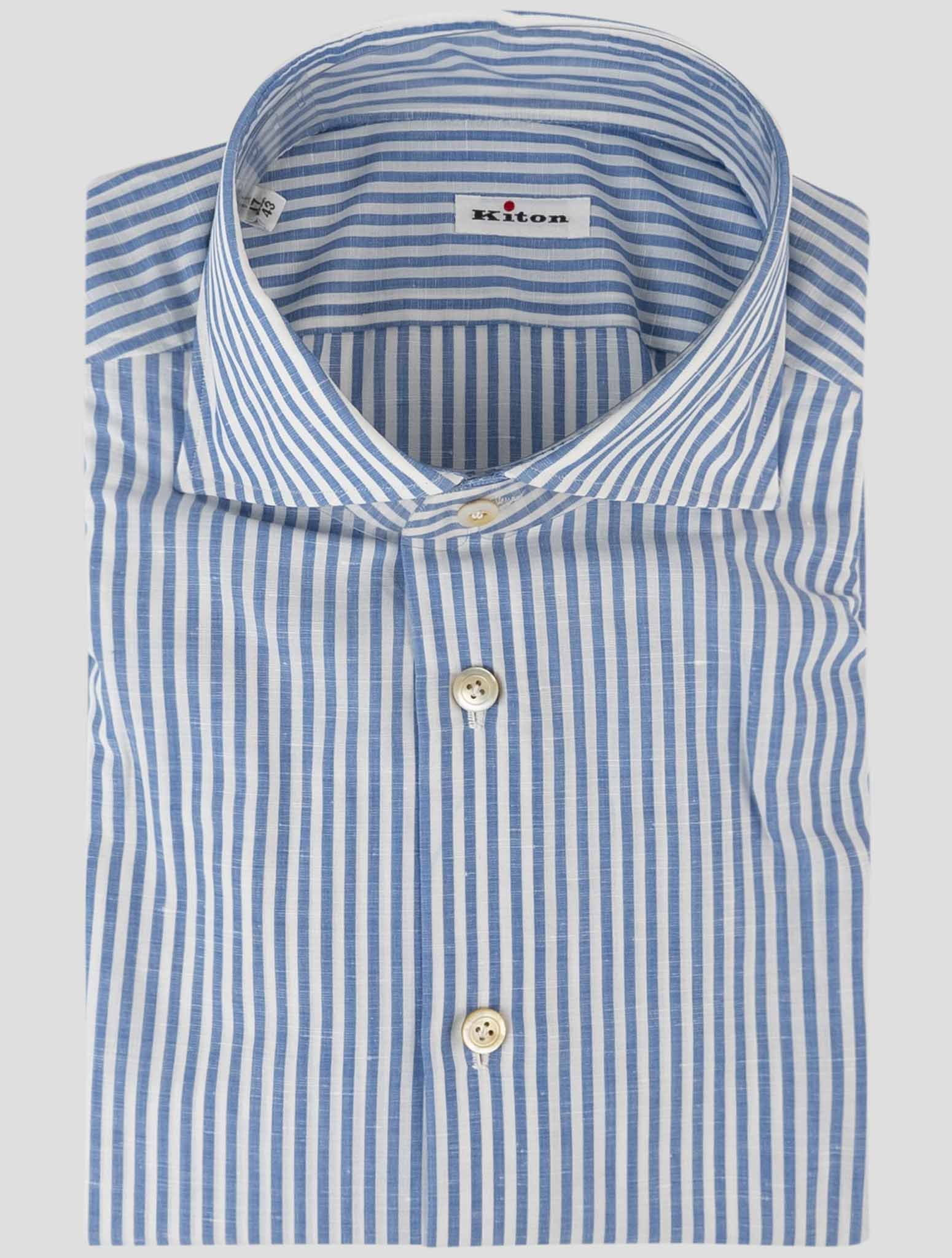 Kiton Blue White Cotton Linen Shirt