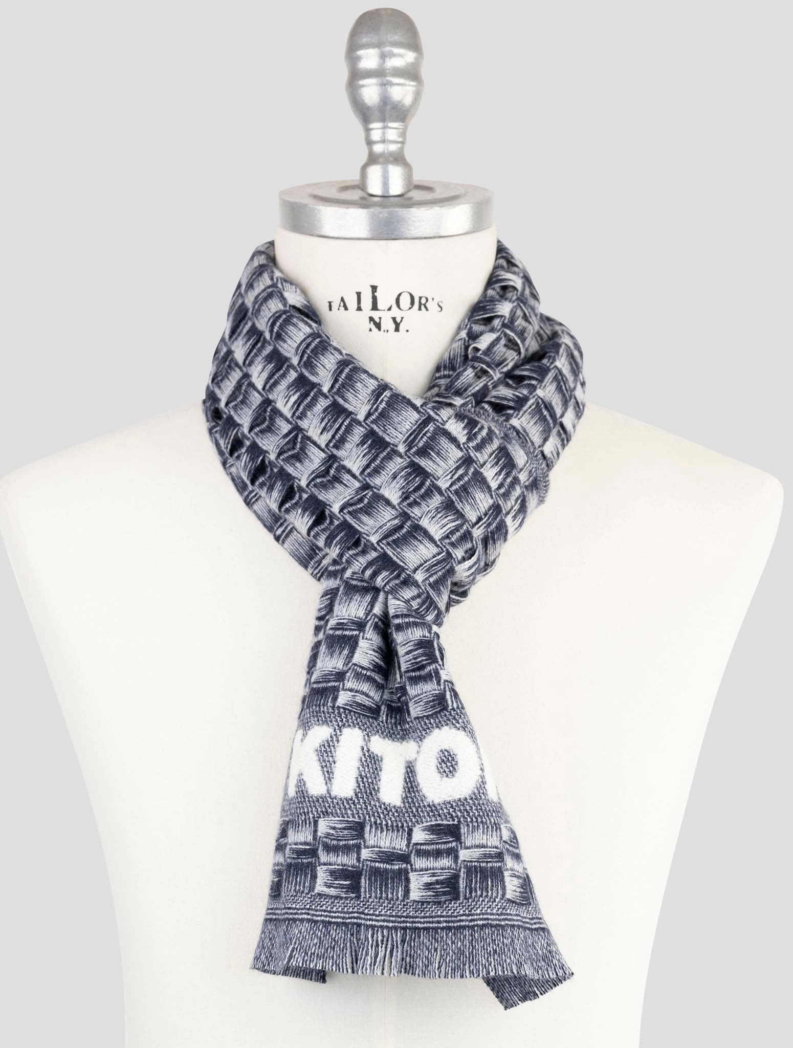 Kiton Blue White Cashmere Scarf