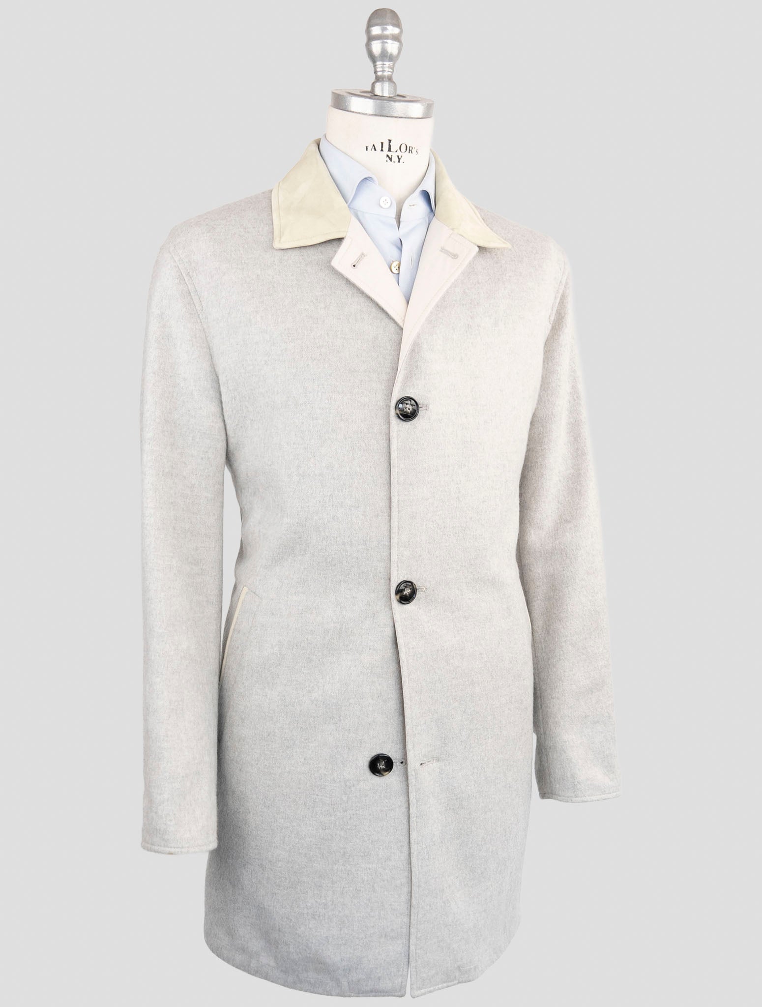 Kiton Beige Gray Pl Cashmere Reverse Overcoat