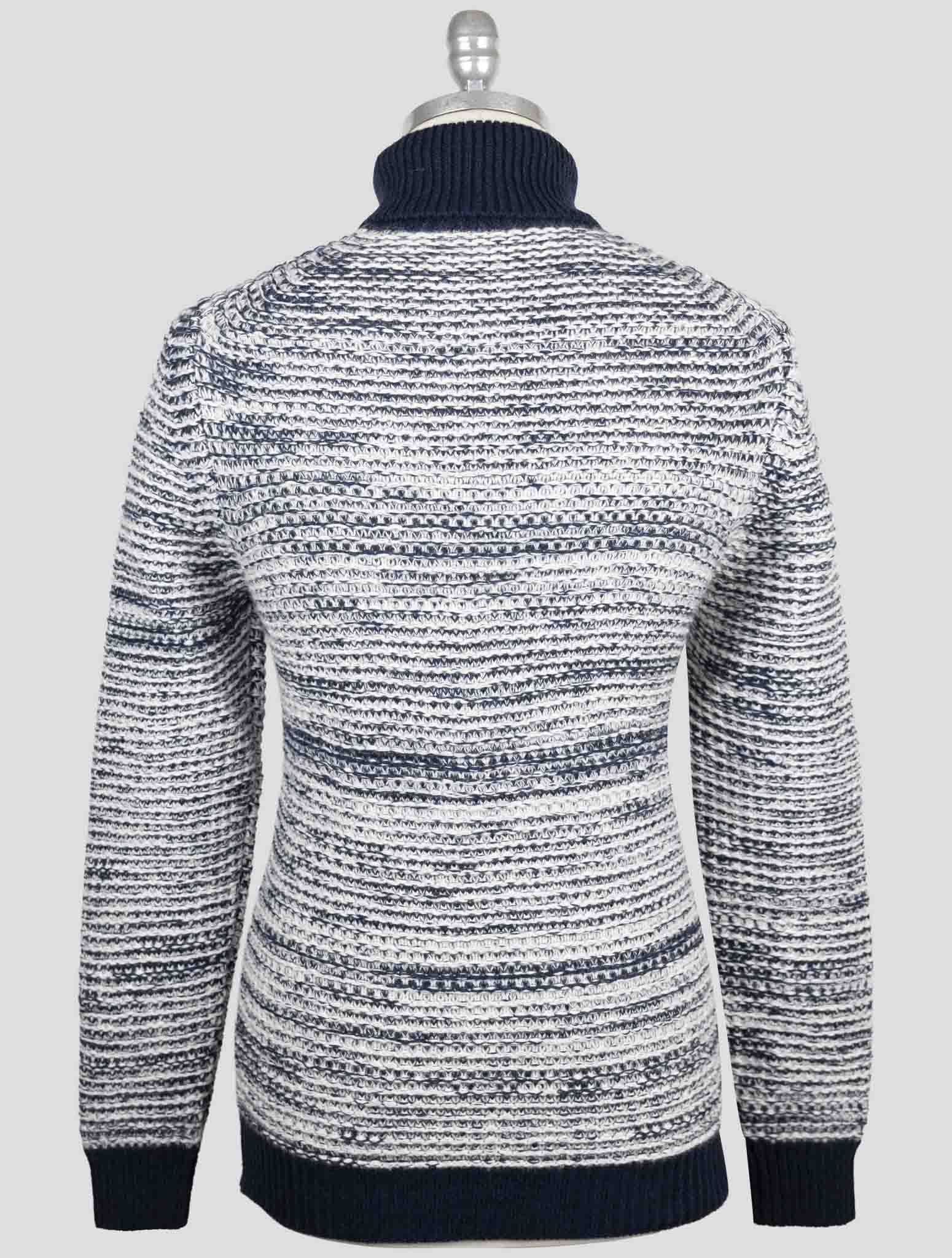 Kiton Blue White Cashmere Sweater Turtleneck
