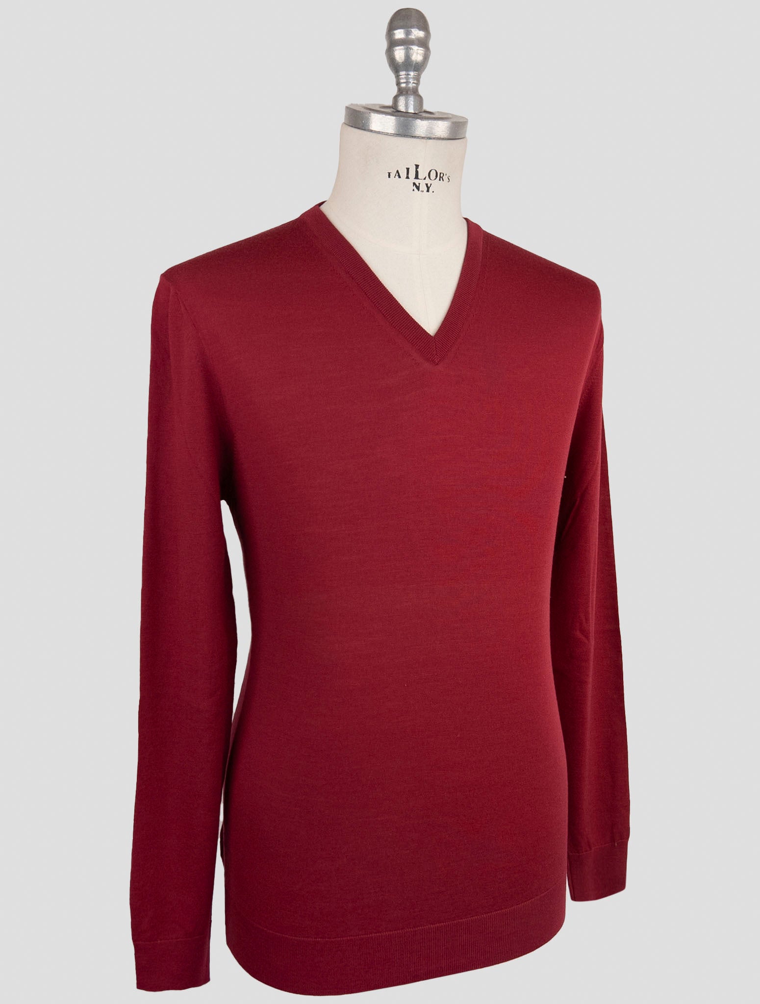 Kiton Red Wool Sweater V-Neck