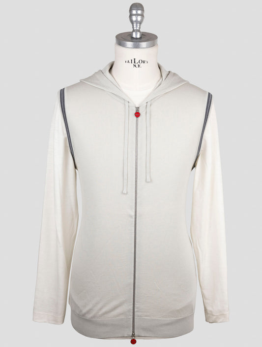 Kiton Beige Cotton Sweater Gilet Hoodie Full Zip