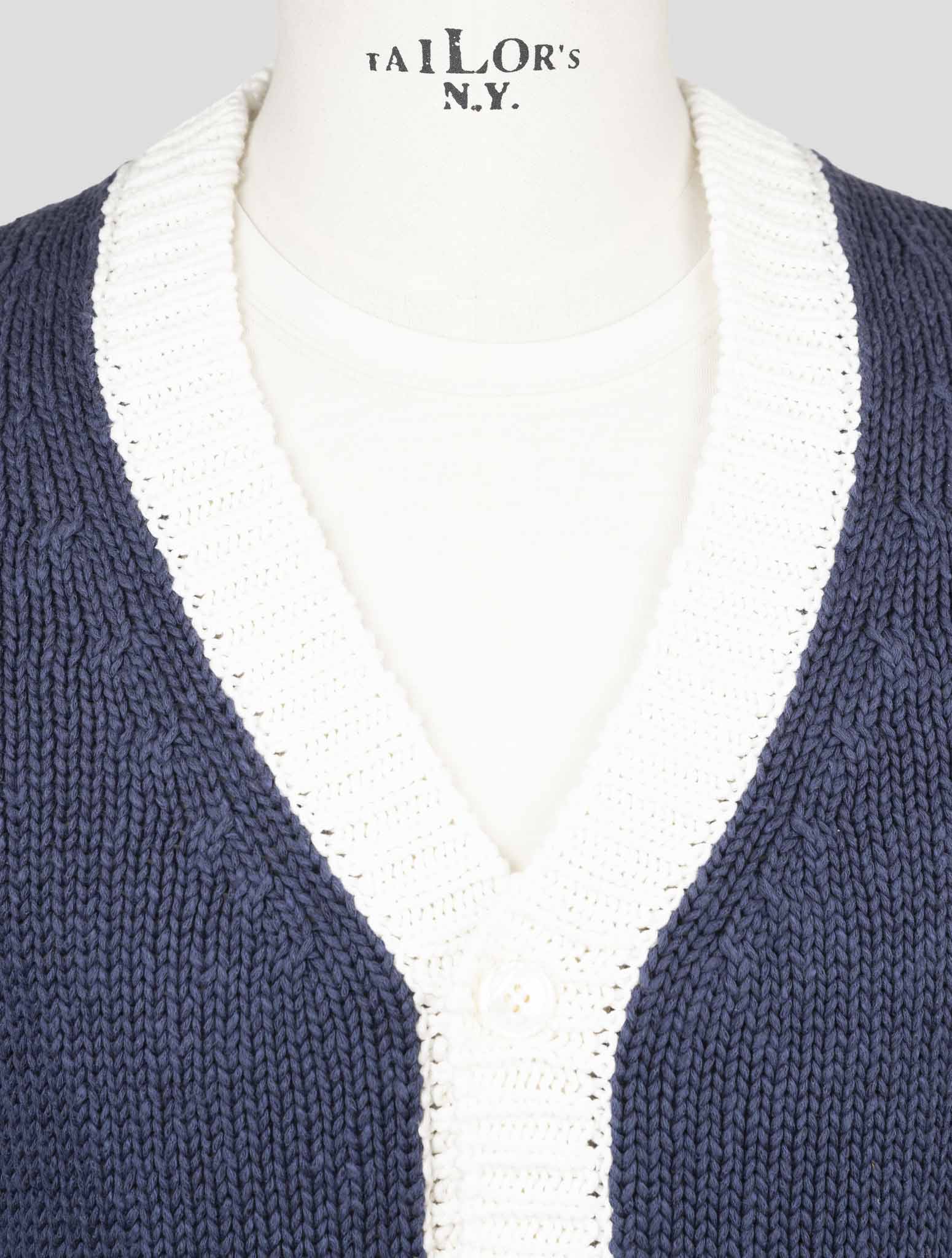 Kiton Blue White Cotton Linen Sweater Cardigan