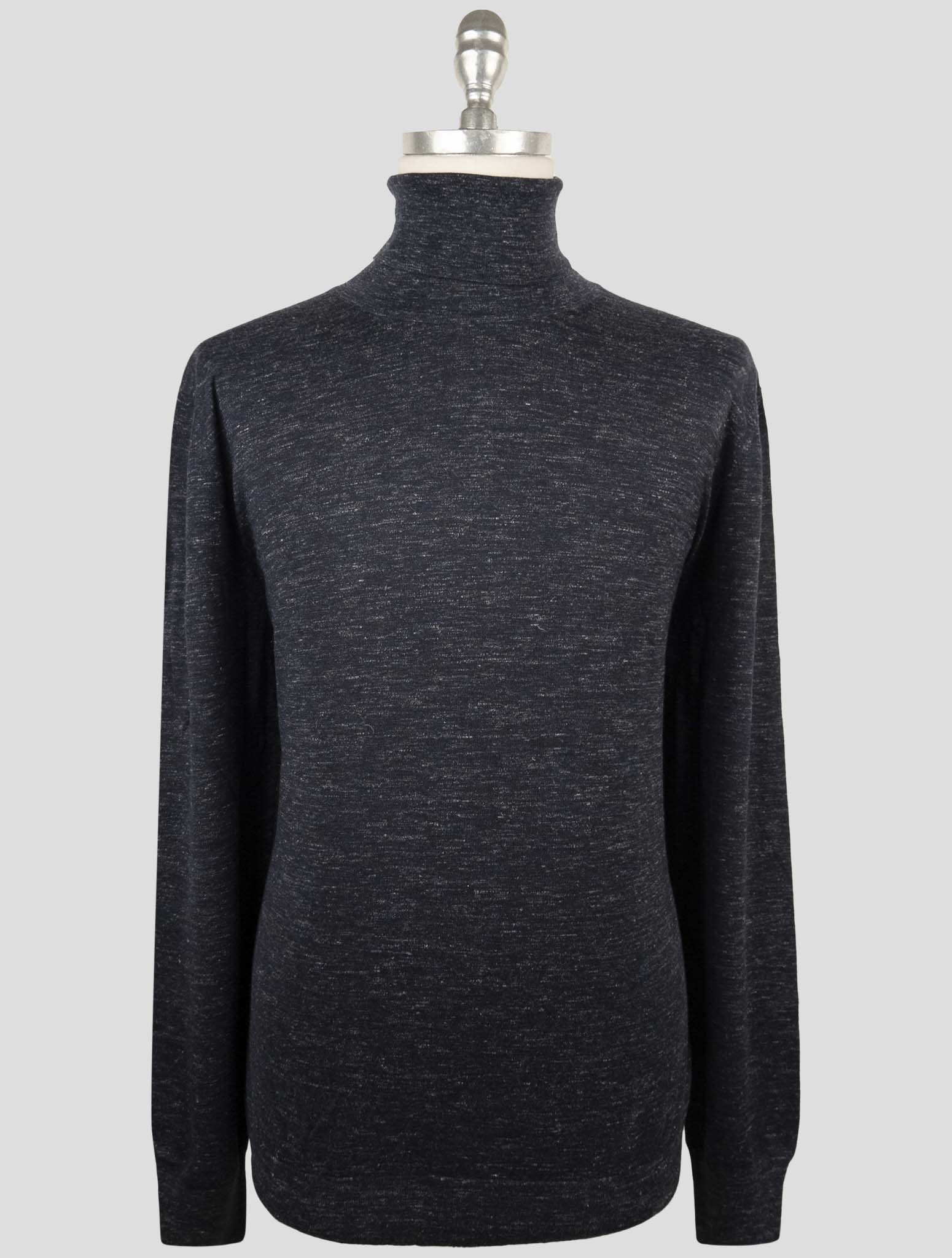 Kiton Blue Cashmere Silk Linen Sweater Turtleneck