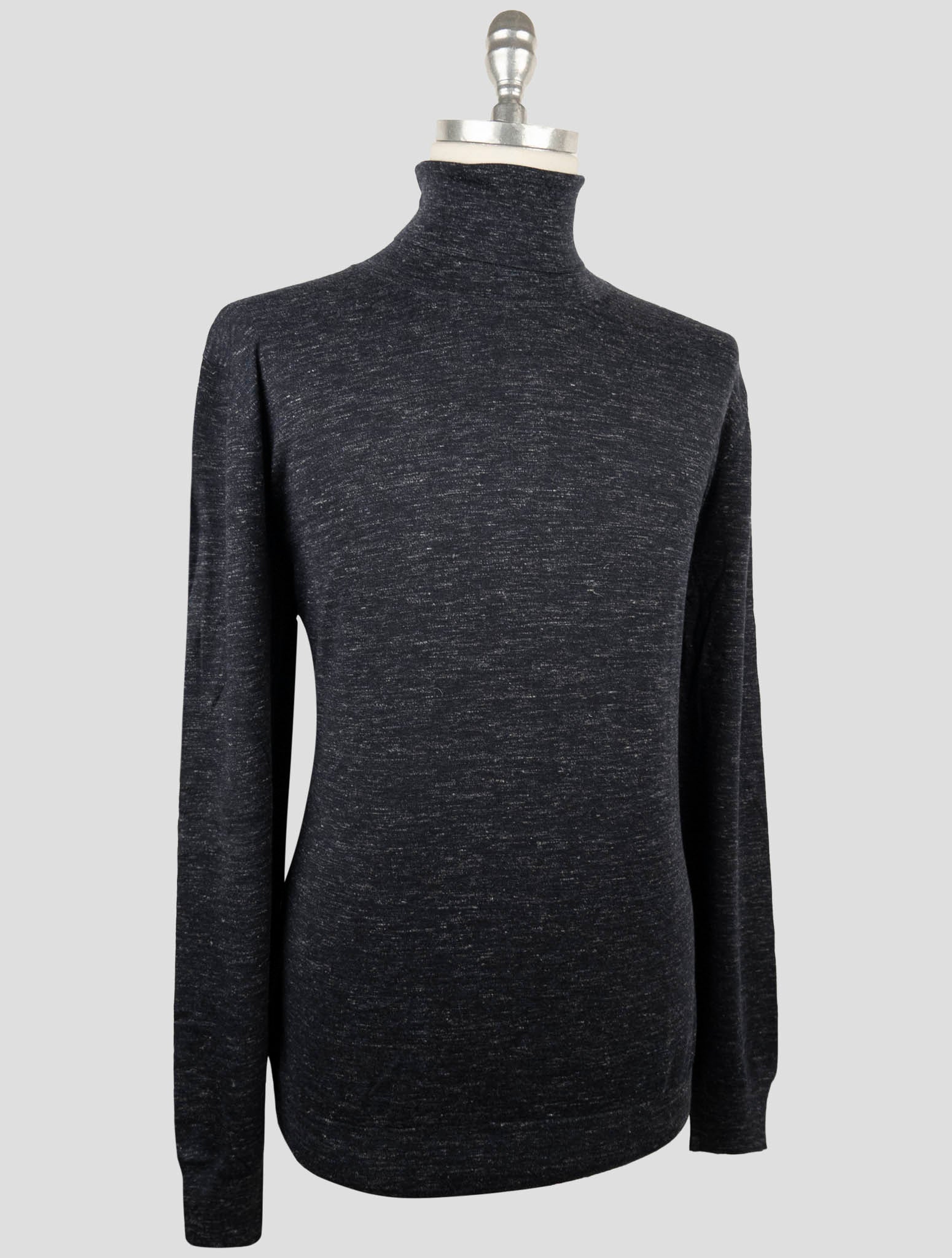 Kiton Blue Cashmere Silk Linen Sweater Turtleneck