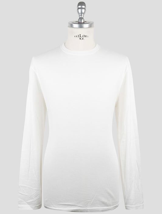 Kiton White Cotton Cashmere T-Shirt Long Sleeve