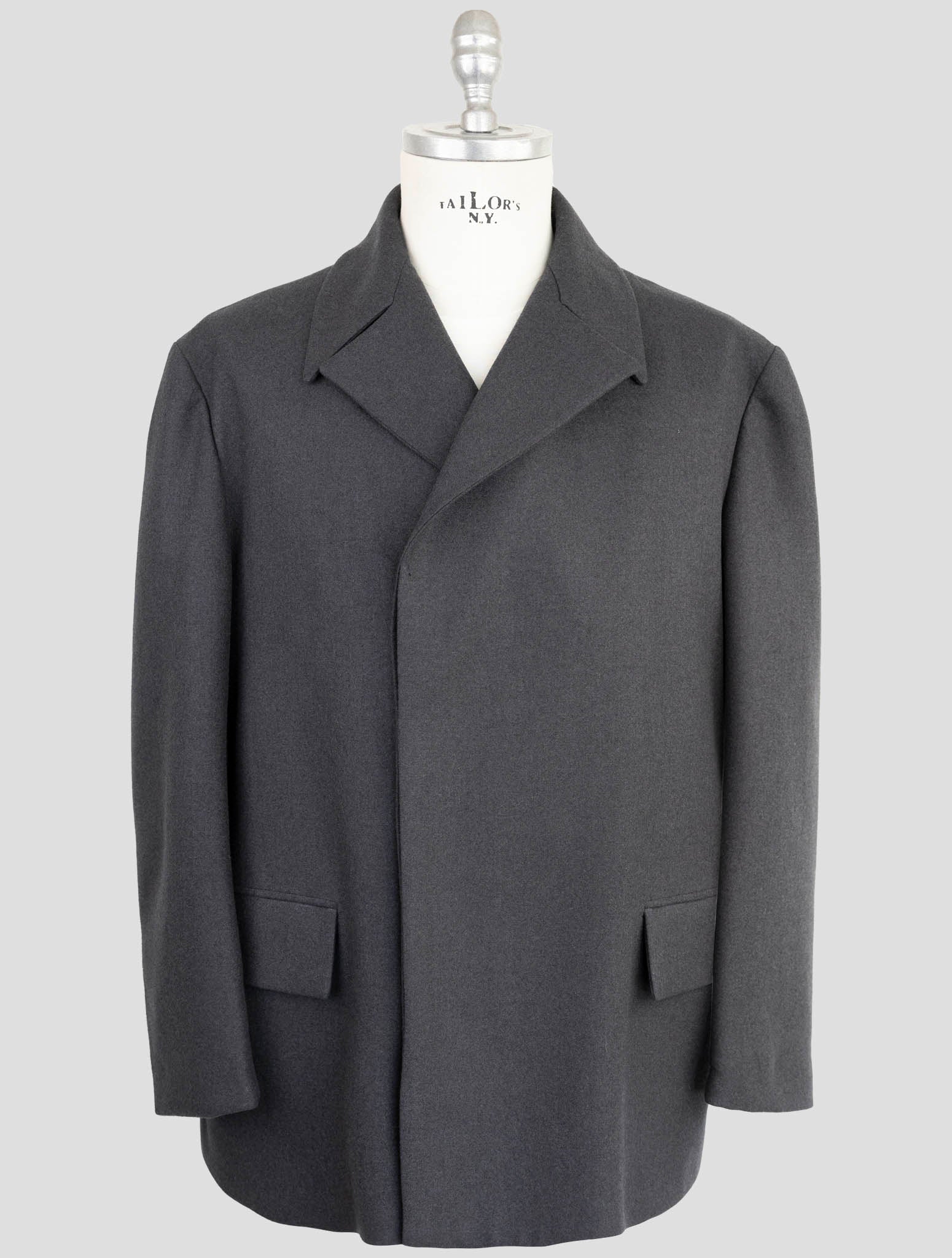 Kiton Knt Dark Gray Virgin Wool 14 Micron Overcoat