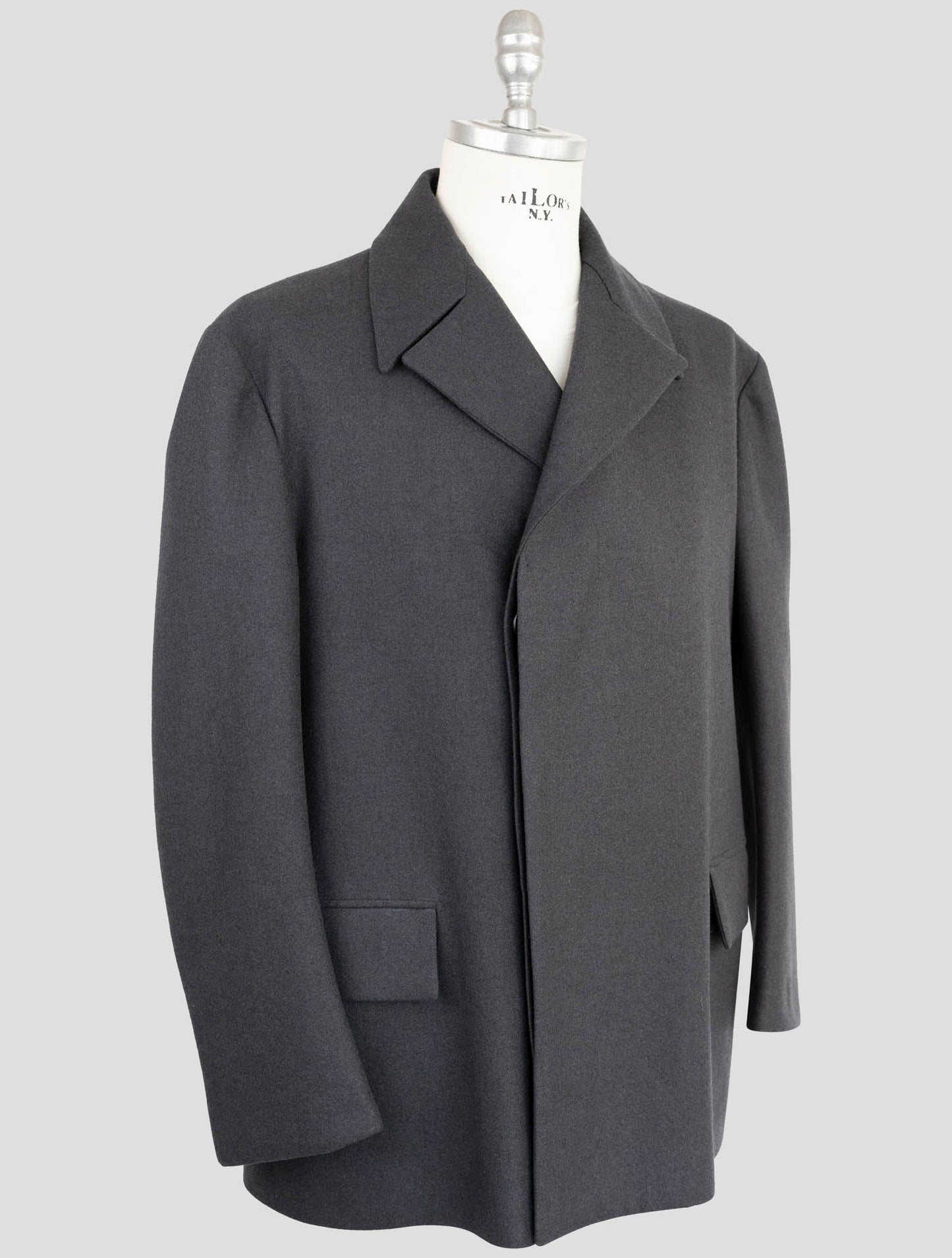 Kiton Knt Dark Gray Virgin Wool 14 Micron Overcoat