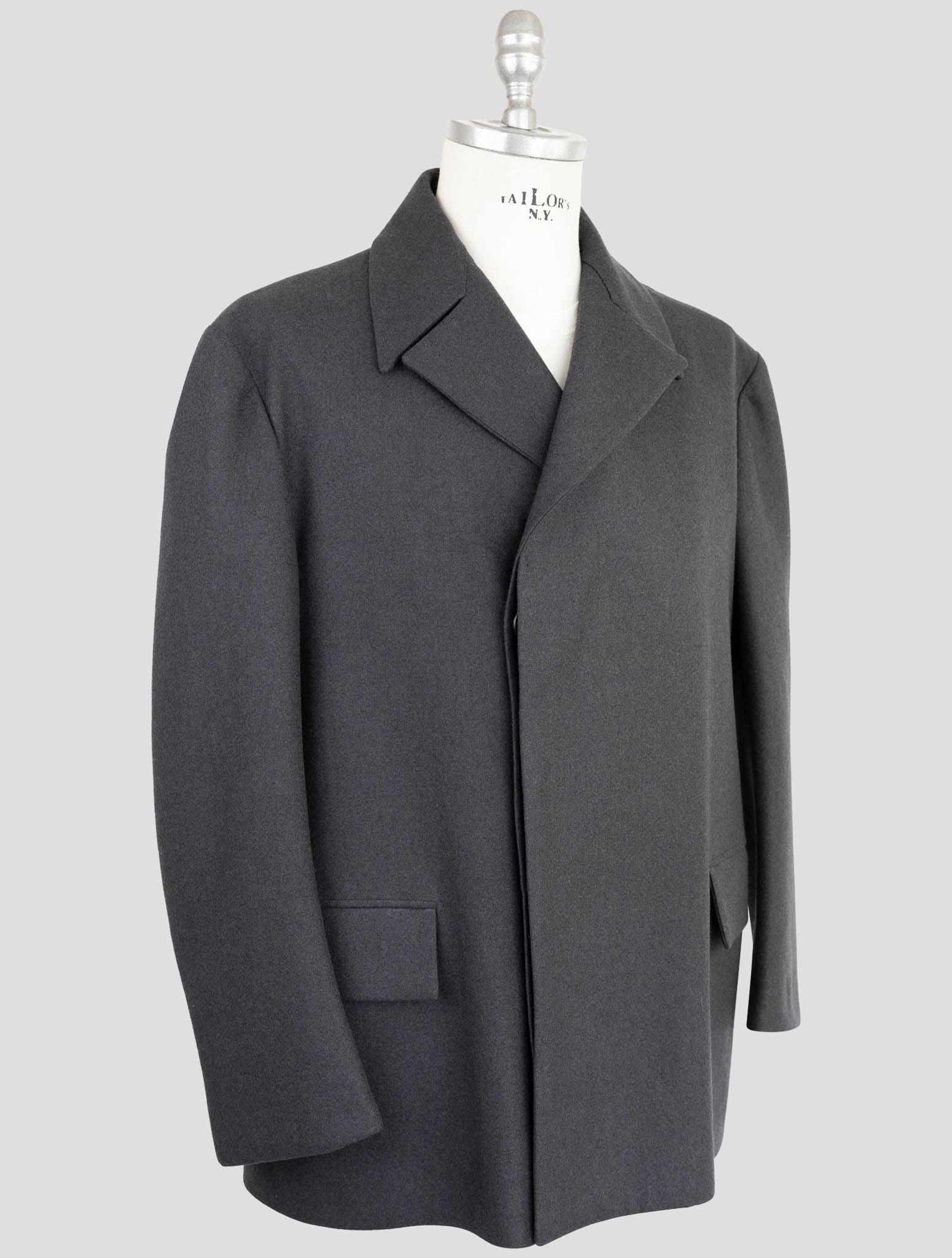 Kiton Knt Dark Gray Virgin Wool 14 Micron Overcoat