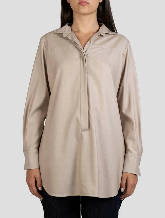 Kiton Beige Virgin Wool Silk Ea Shirt